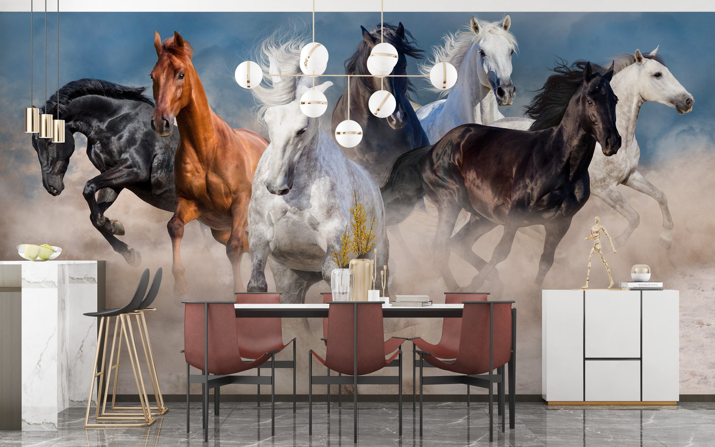 Stormy running horse desert wallpaper for bold decor