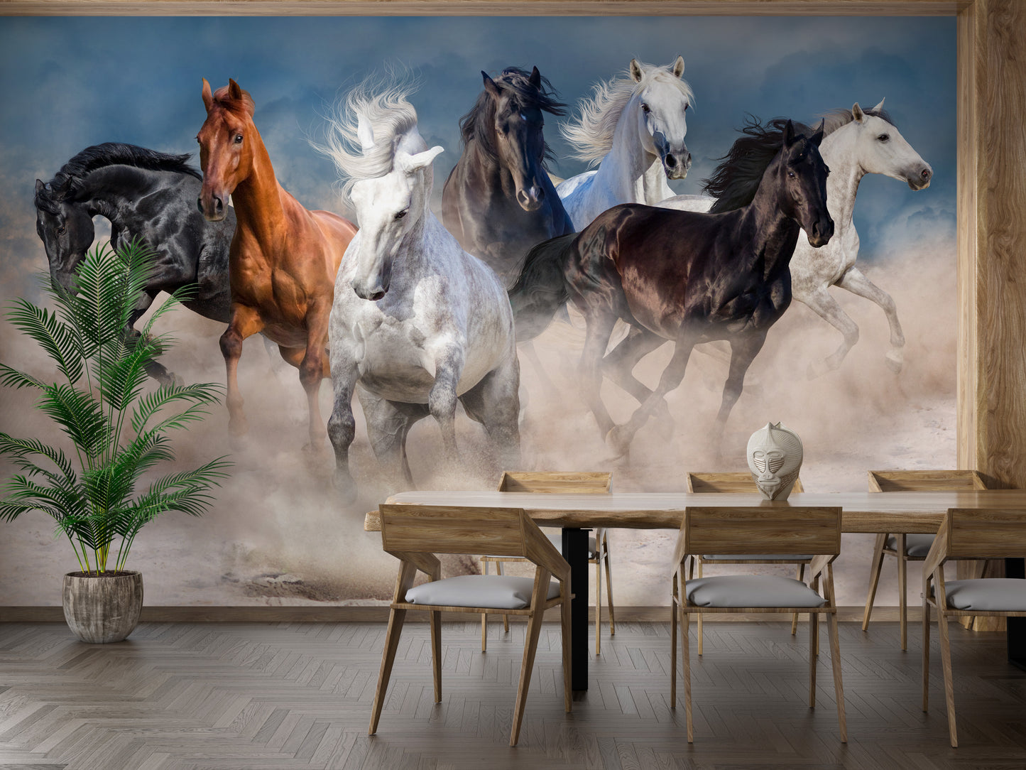 Wild horses in desert storm wallpaper for statement walls