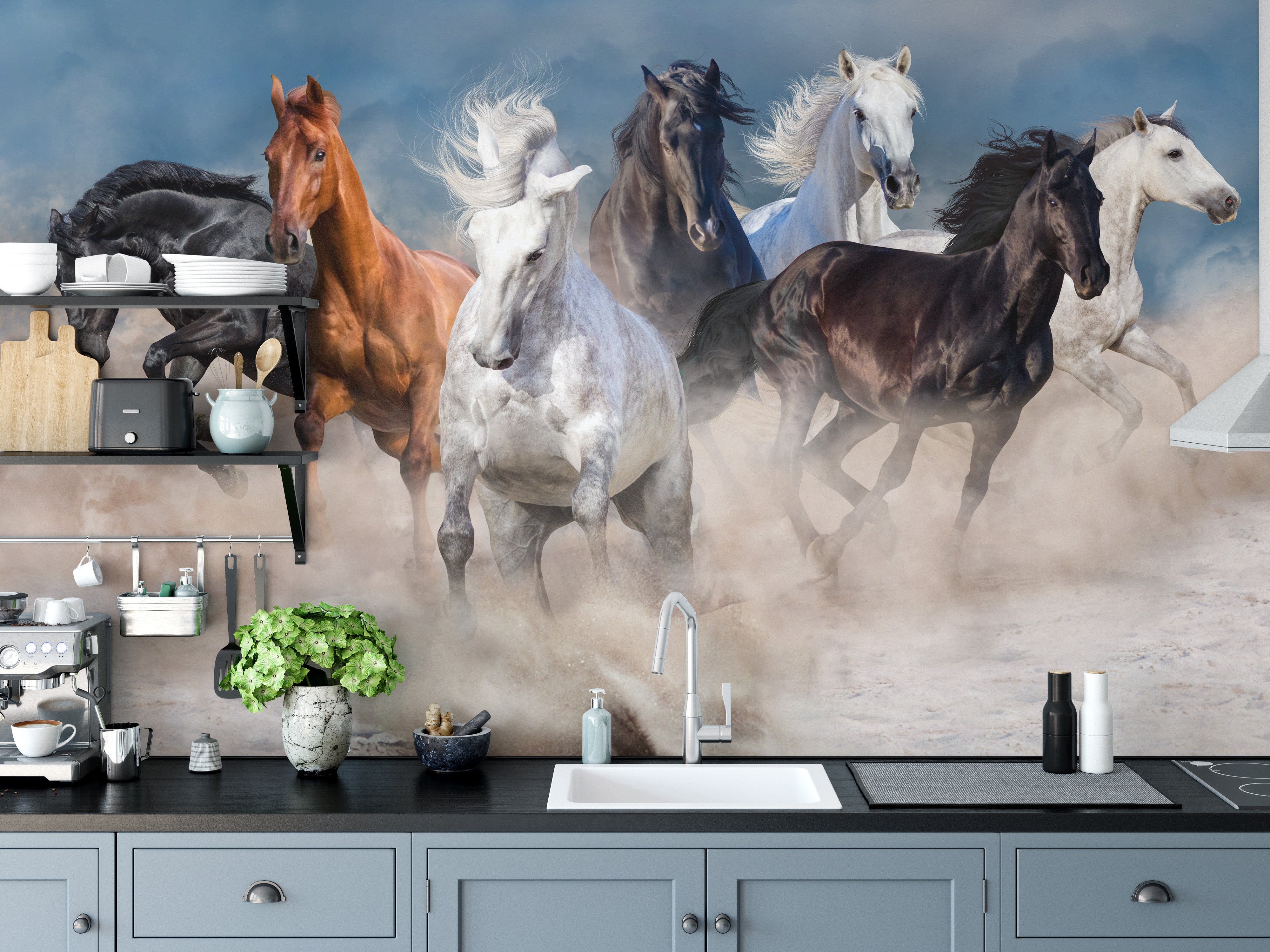 Wild horse desert storm mural for adventurous interiors