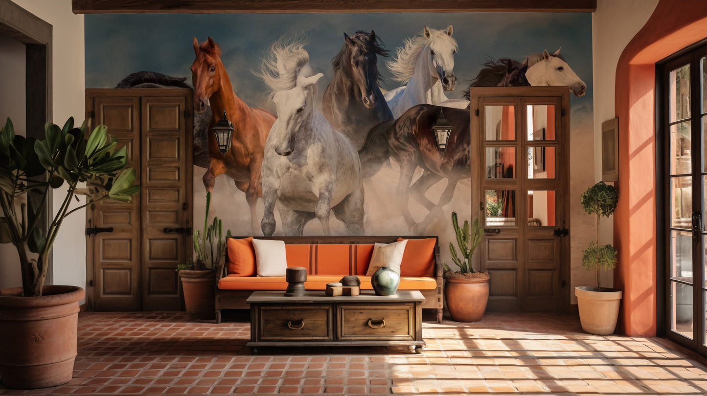 Stormy Running Horse Desert Wallpaper Mural