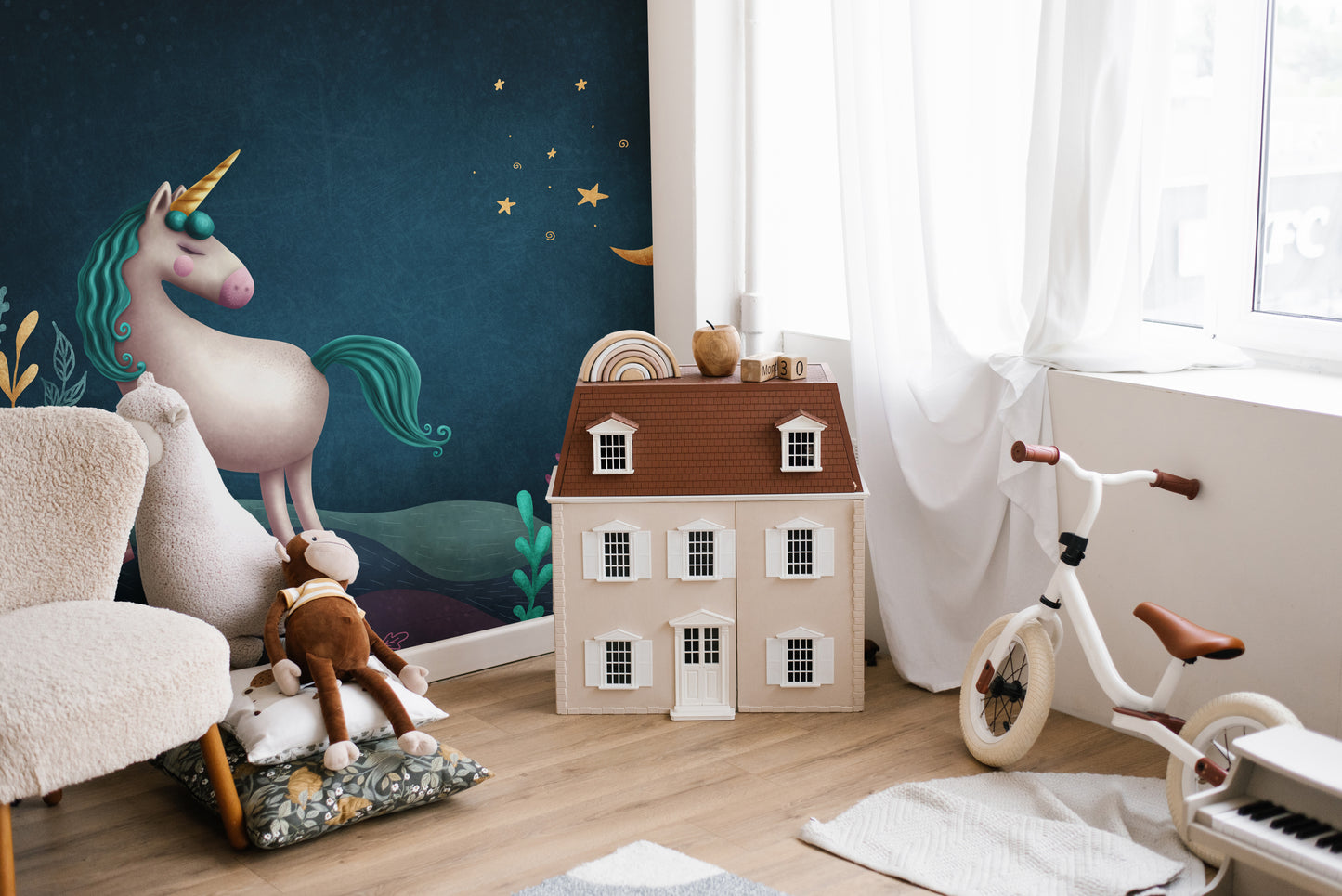 Blue & Green Night Unicorn Kids Nursery Wallpaper Mural