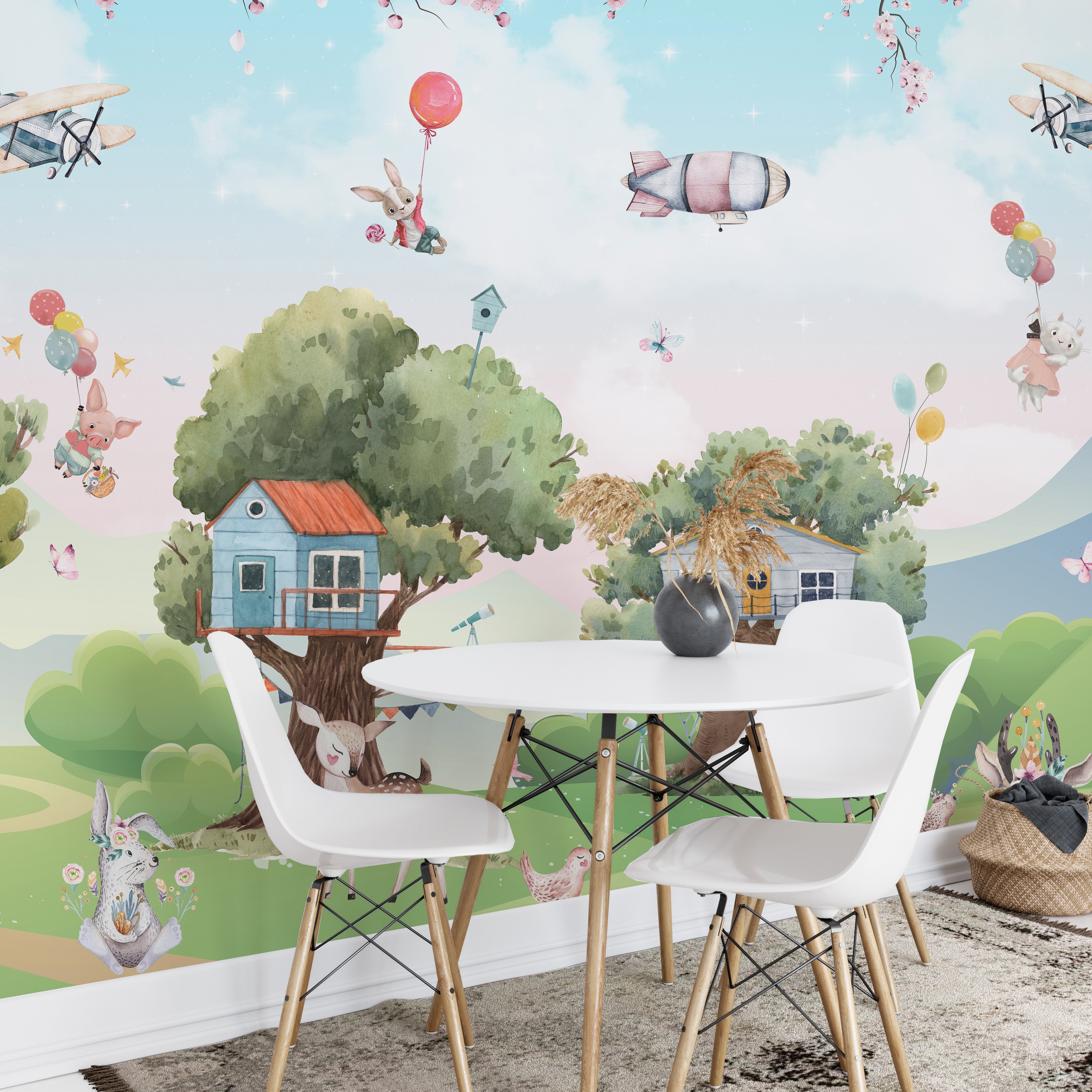 Fun jungle cartoon wallpaper mural for kids' spaces