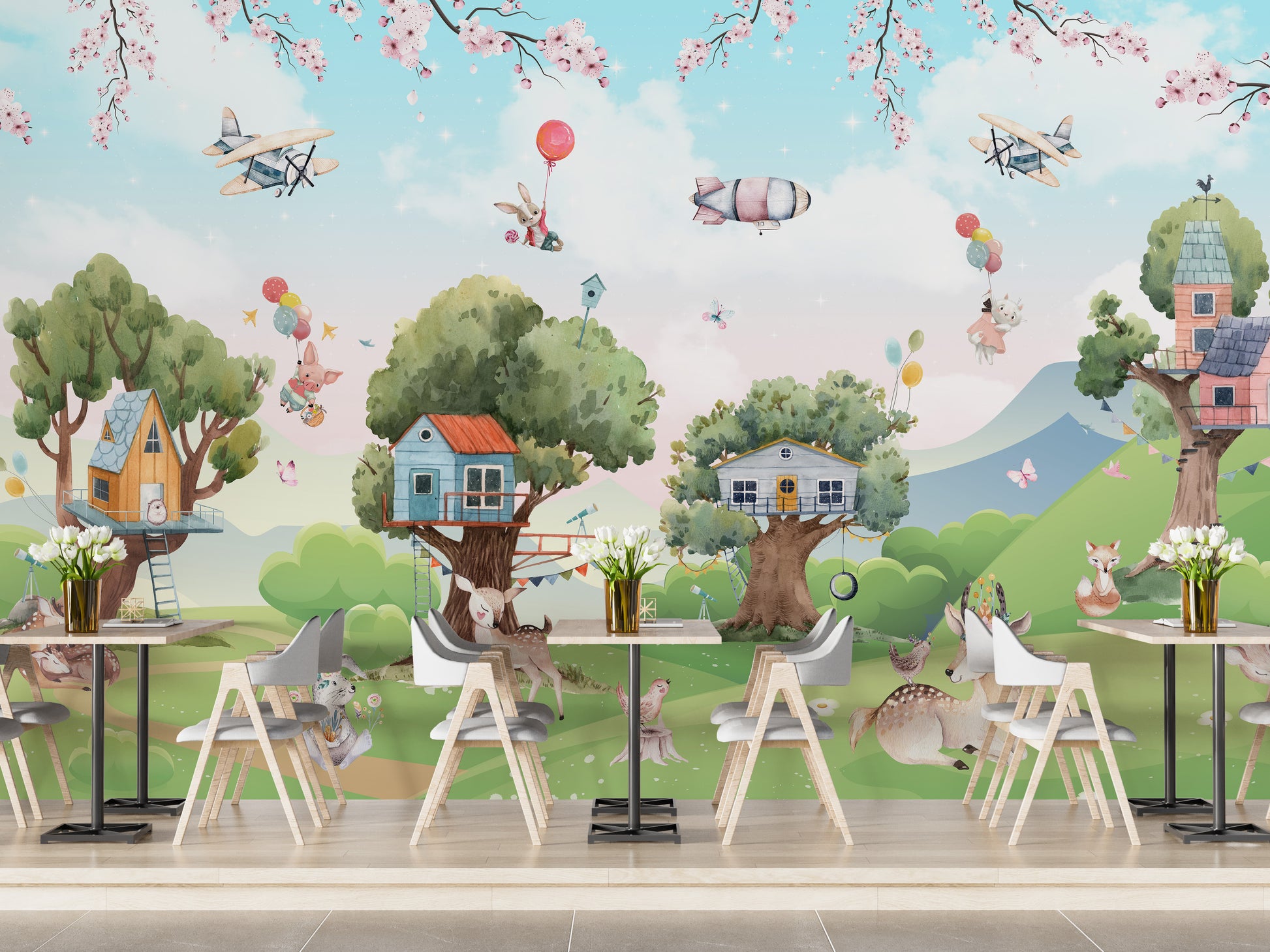 Jungle-themed kids wallpaper with fun cartoon characters