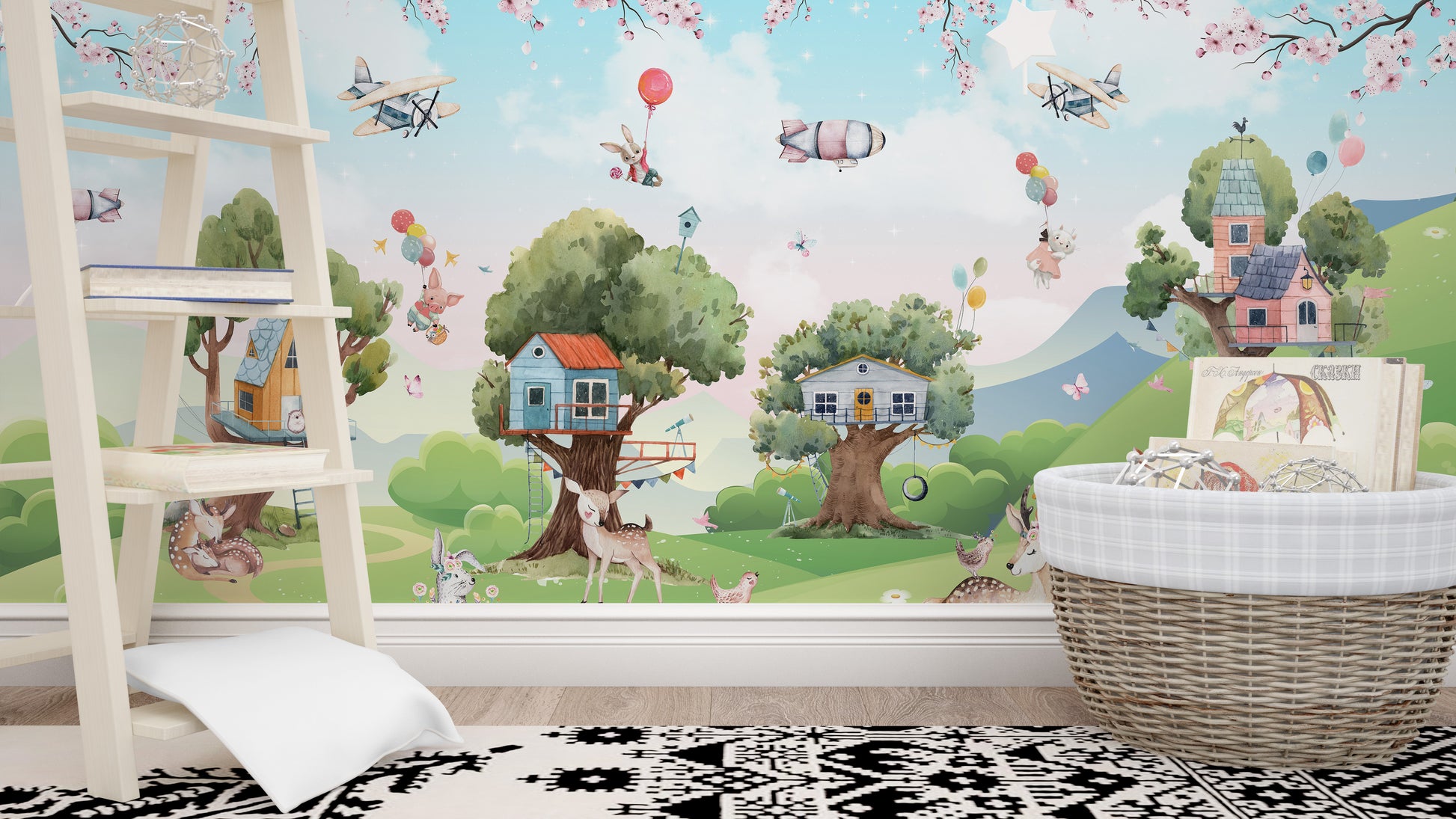 Cartoon jungle kids mural for creative room designs