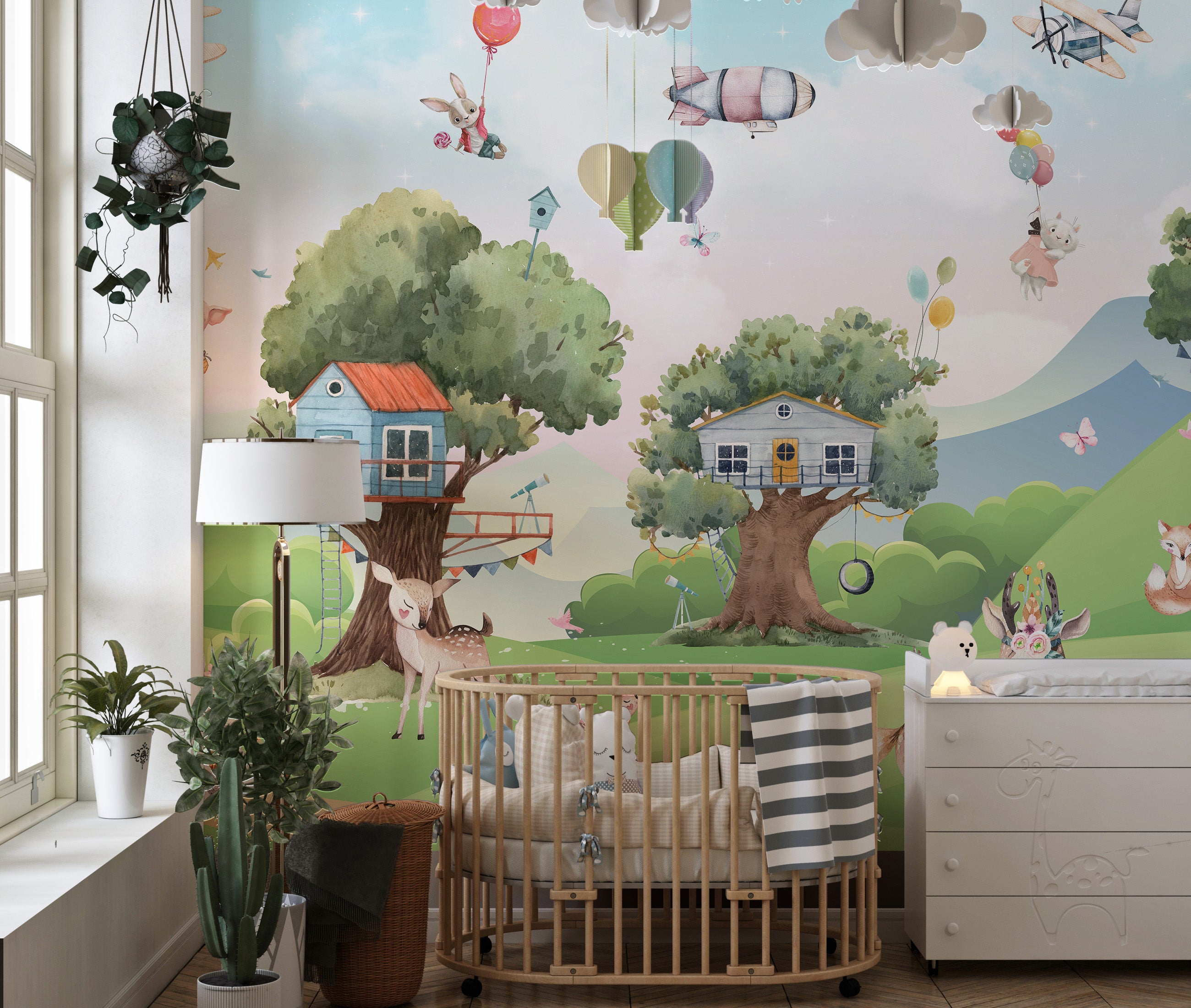 Magical cartoon jungle wallpaper for kids' room decor