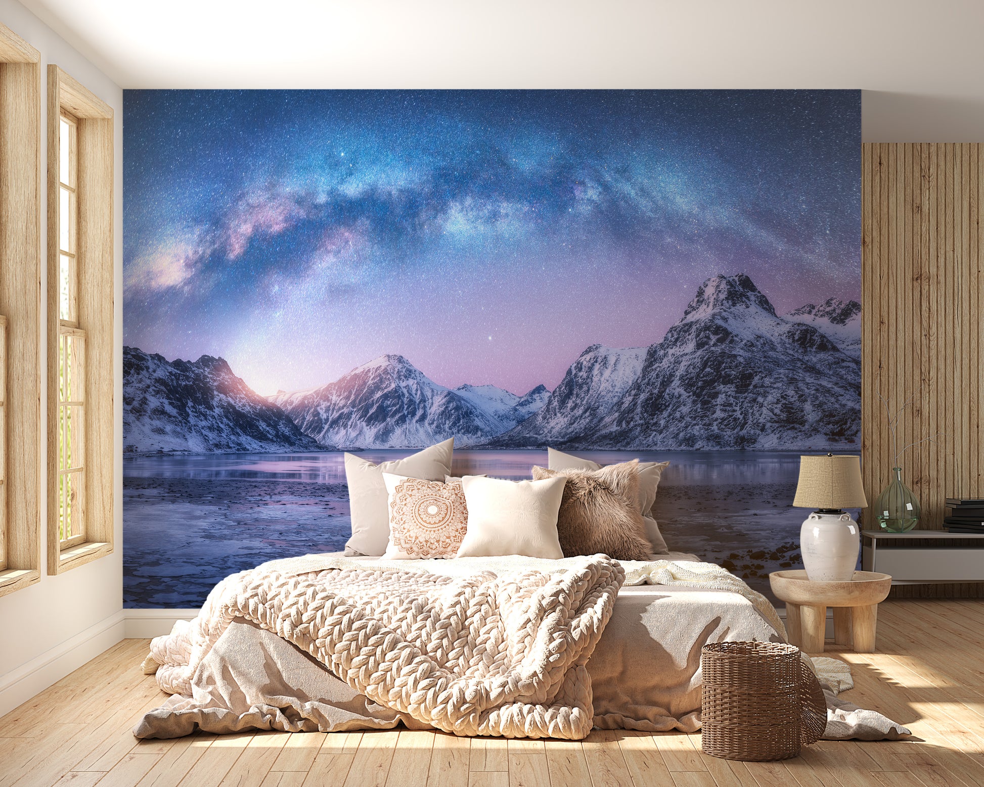 Winter mountain landscape mural for calm wall decor