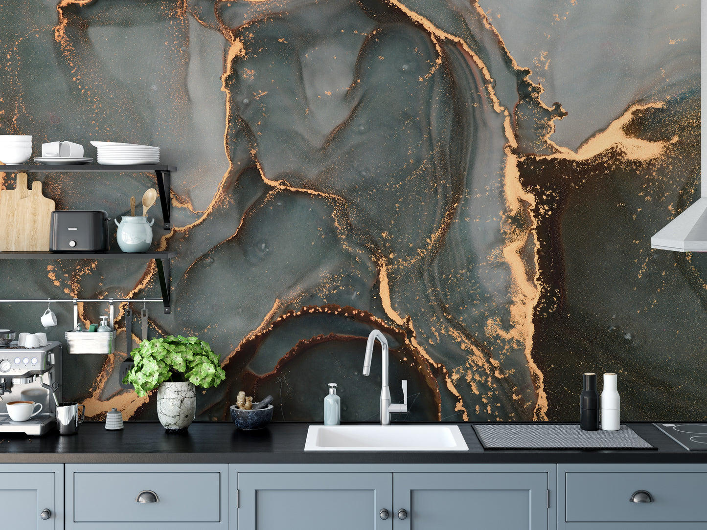 Marble luxury wallpaper mural with black and gray tones