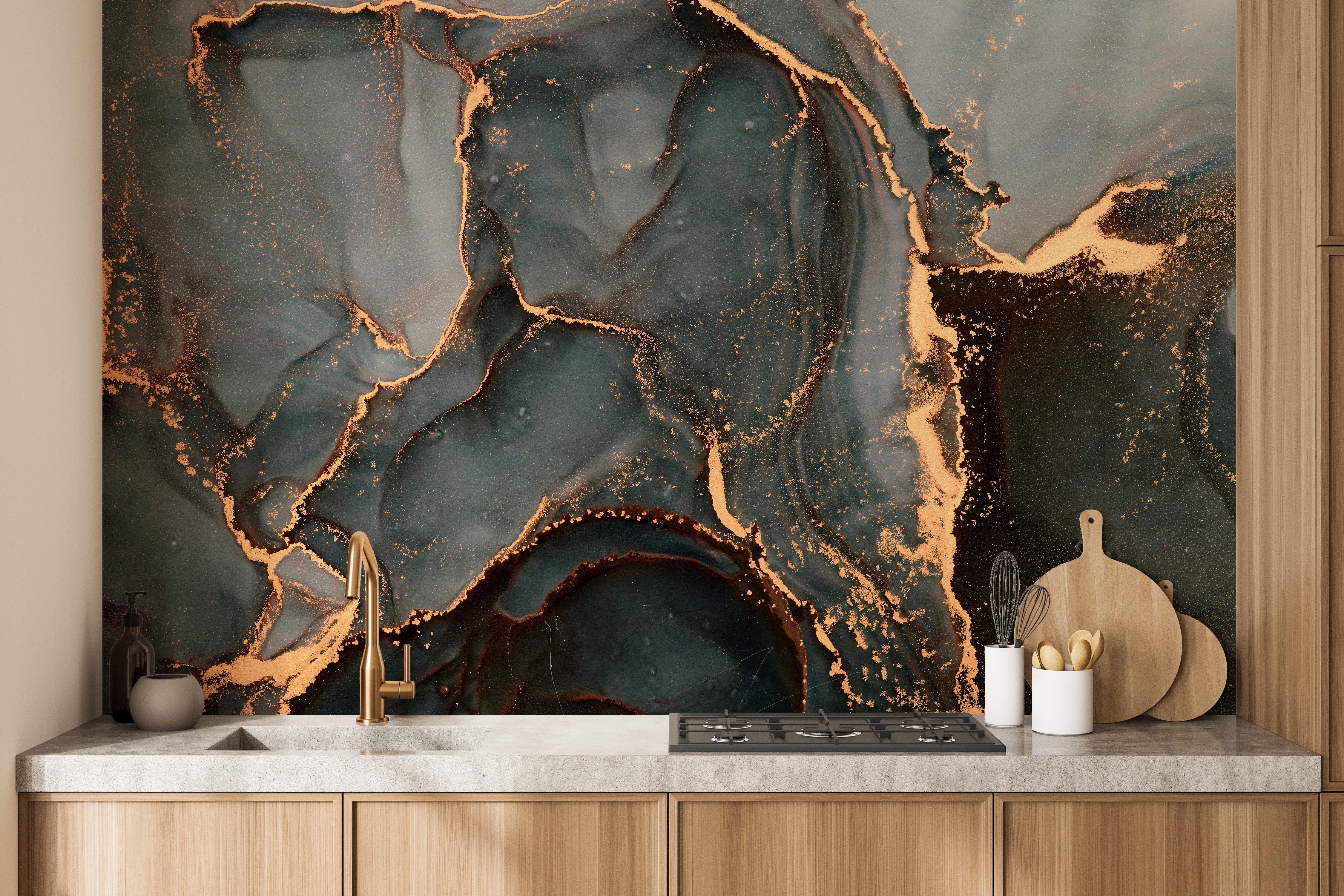 Black gray marble mural for upscale modern interiors