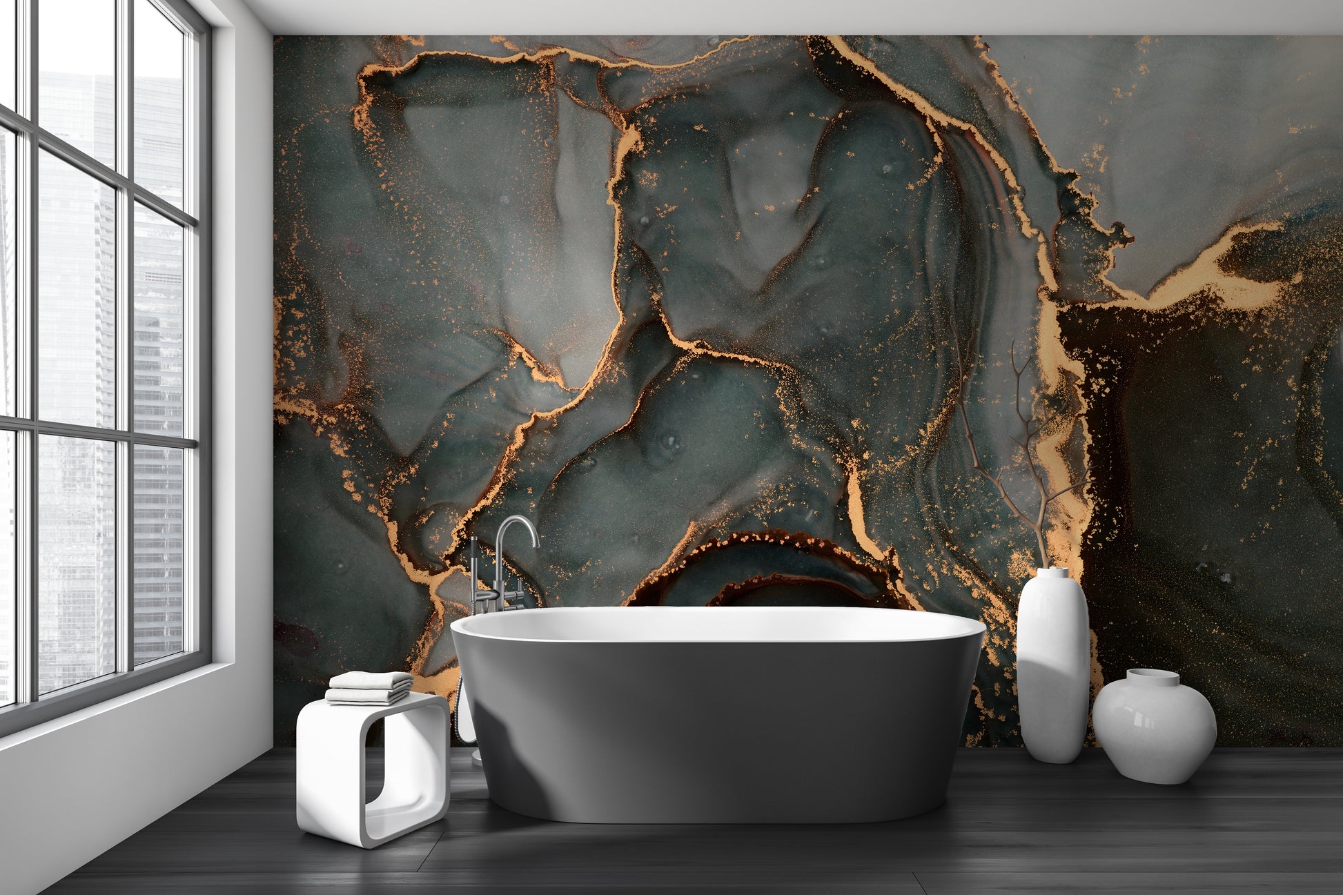 Luxury marble mural in black and gray for modern walls