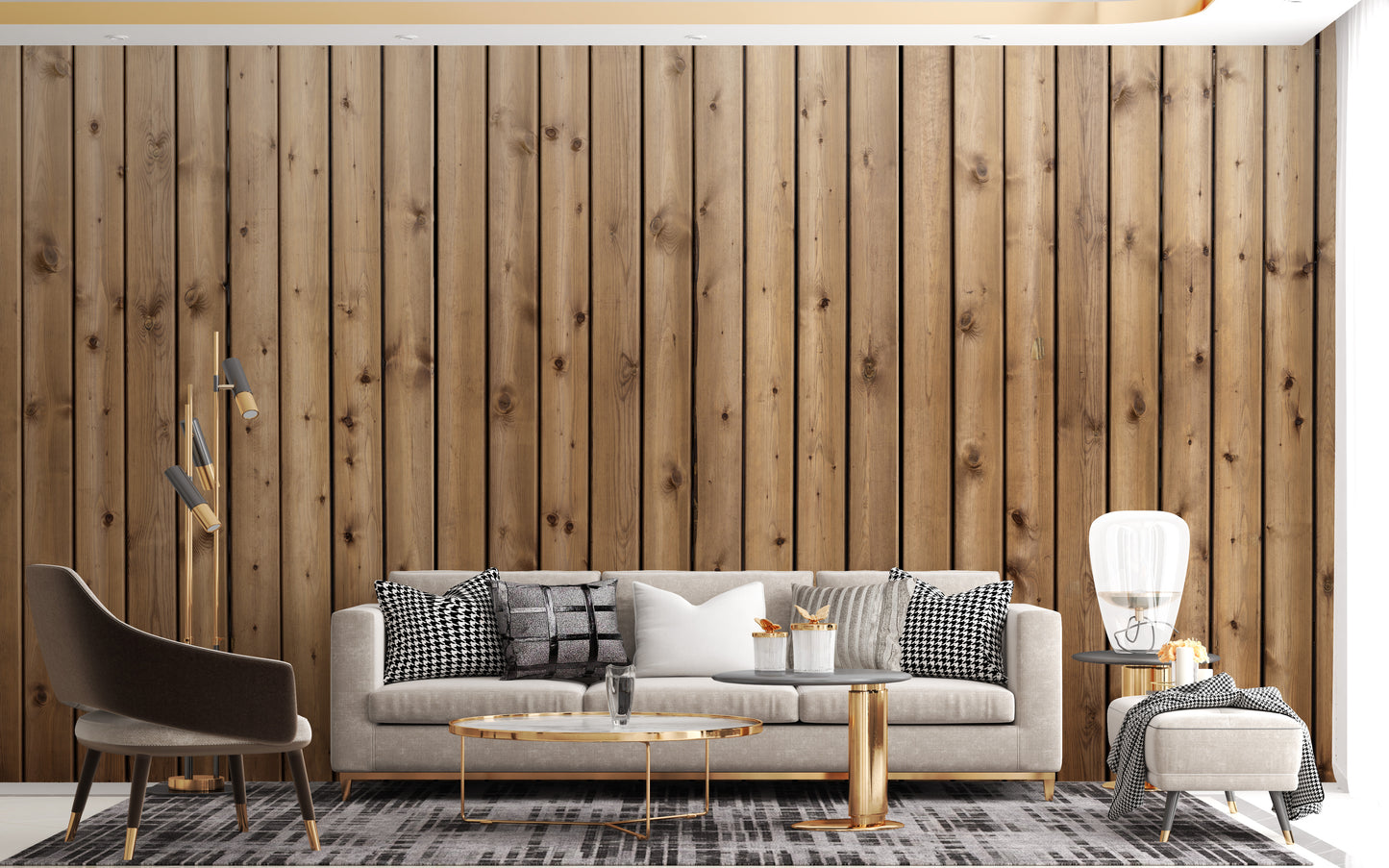 Natural wooden stripe mural for modern rustic style