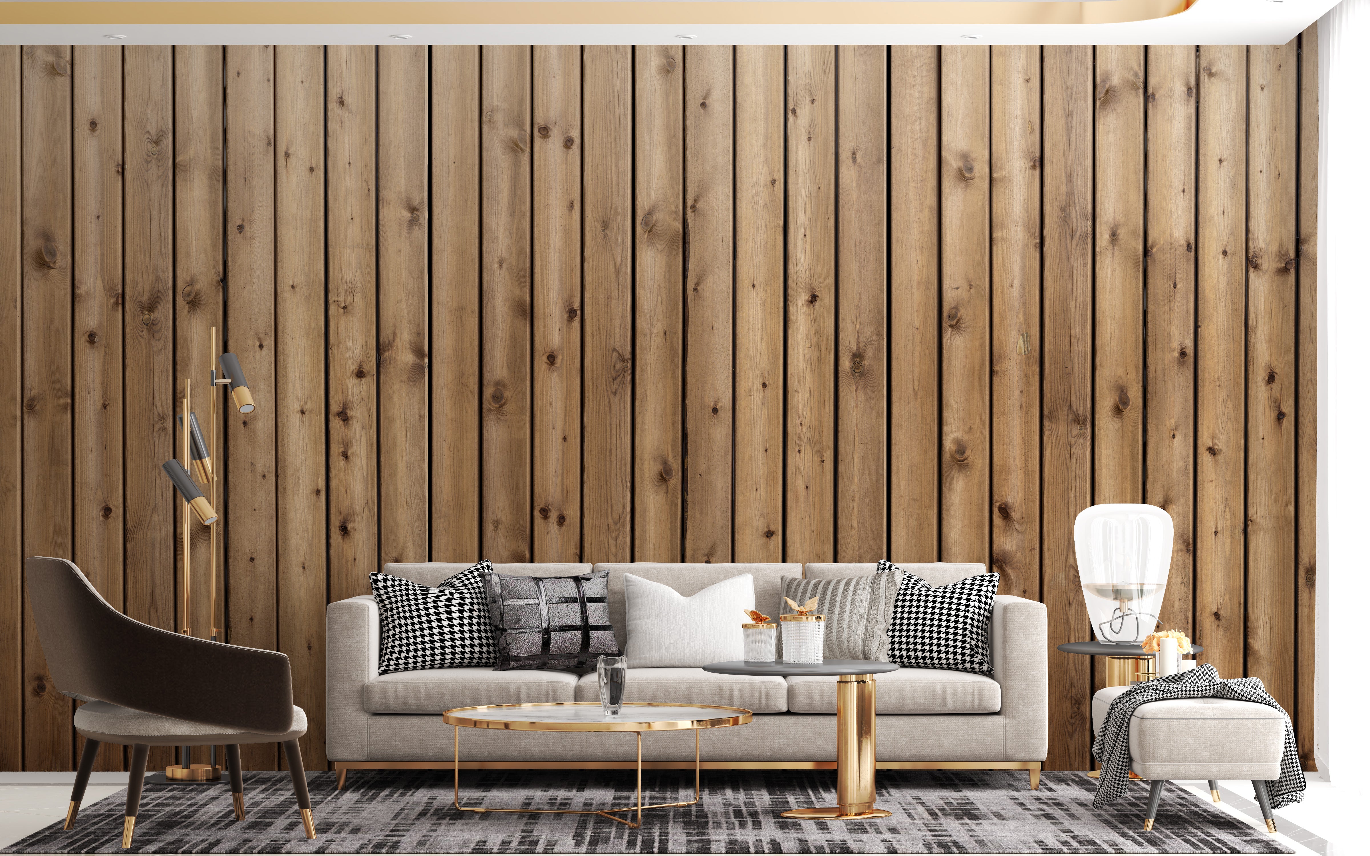 Natural wooden stripe mural for modern rustic style