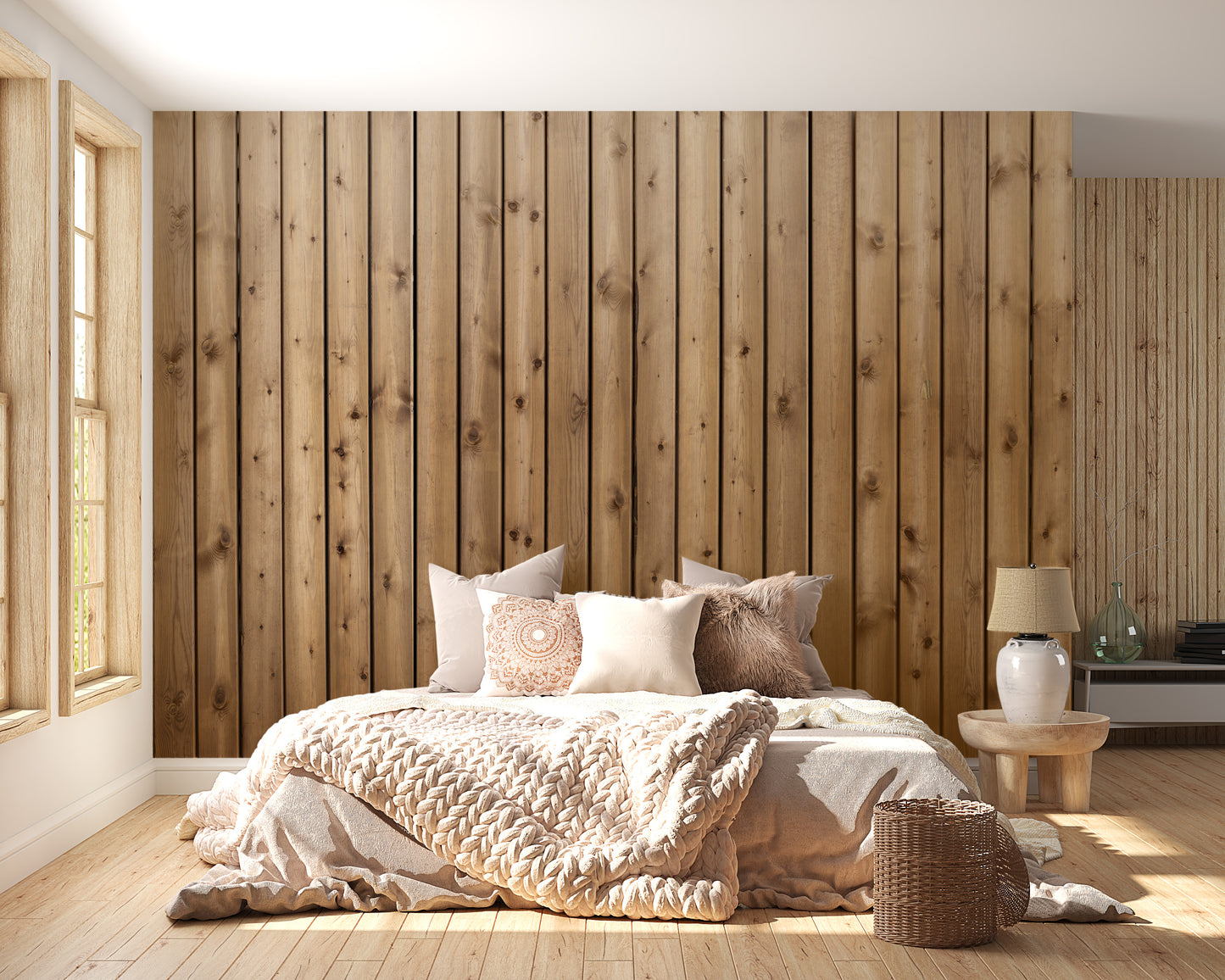 Brown Natural Wooden Striped Wallpaper Mural