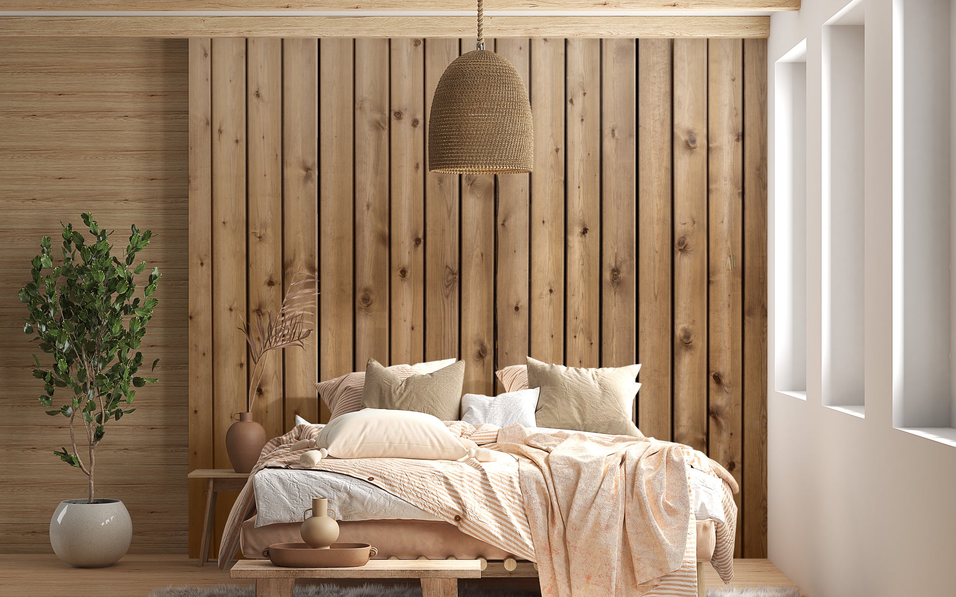 Warm brown wood striped wallpaper for classic rooms