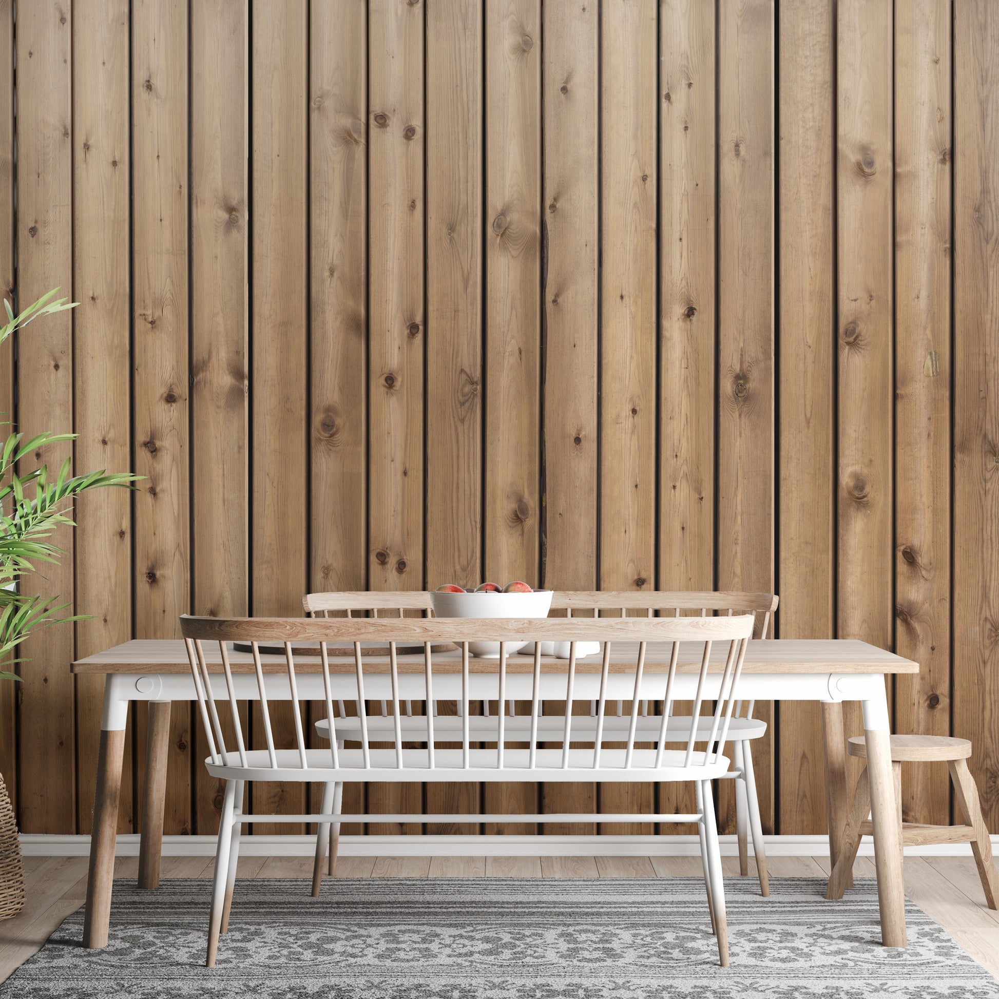 Natural wood wallpaper mural with striped design