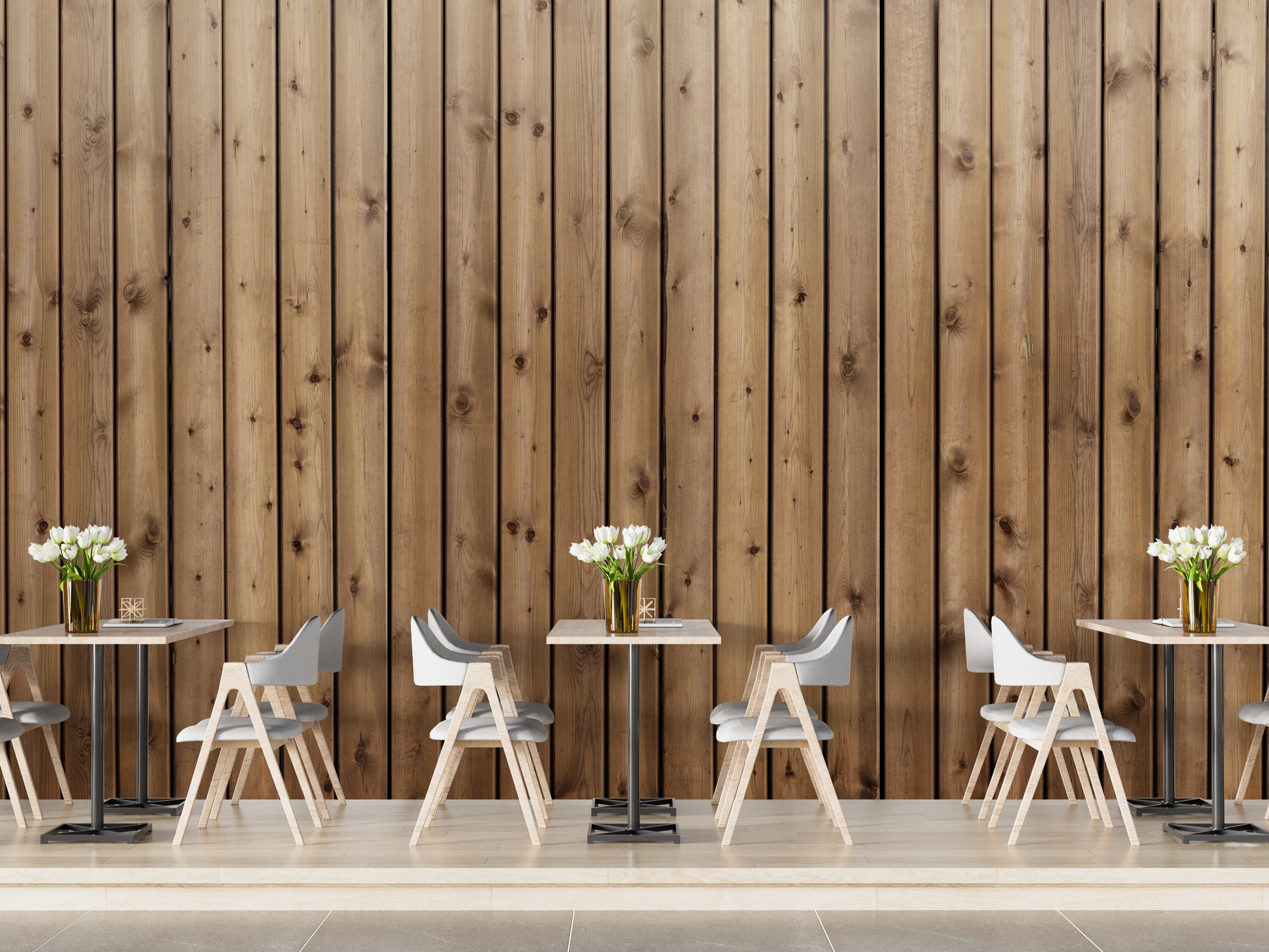 Striped wooden wallpaper in natural brown for warmth