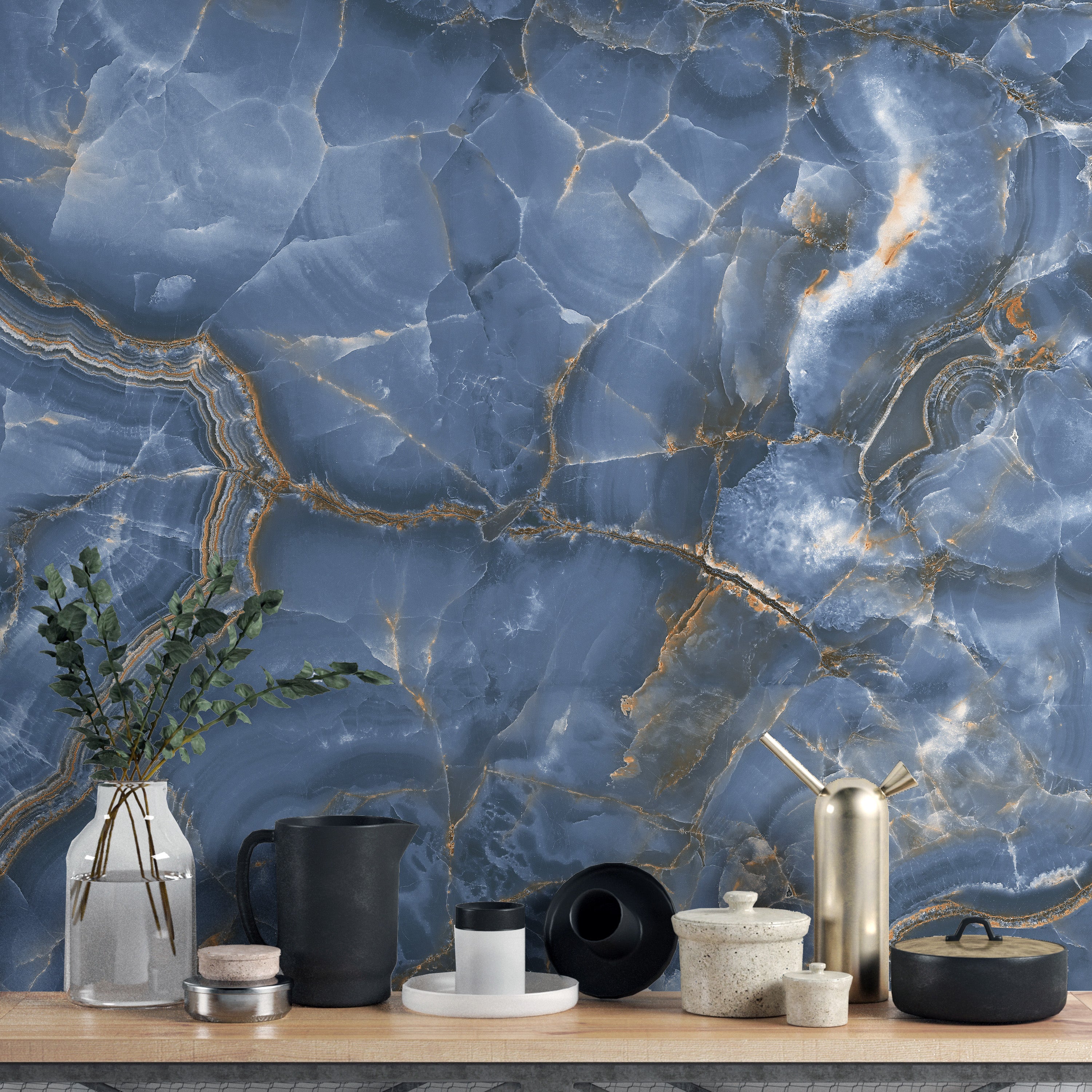 Elegant white-blue onyx marble wallpaper for interiors