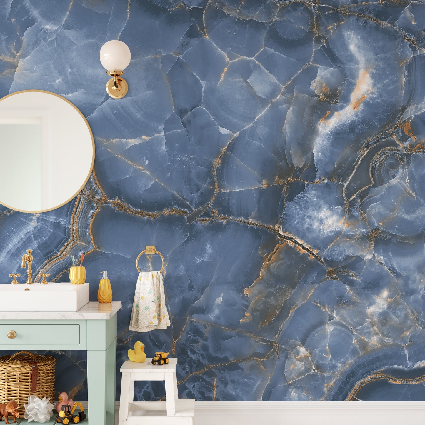 Blue and white marble mural for sophisticated walls