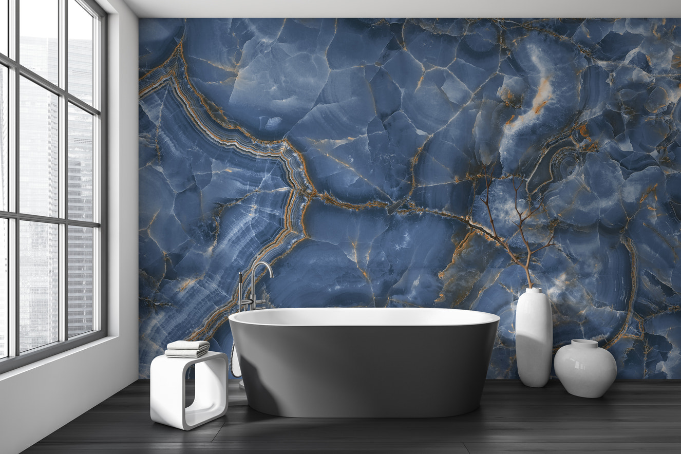 White & Blue Onyx Marble Wallpaper Mural