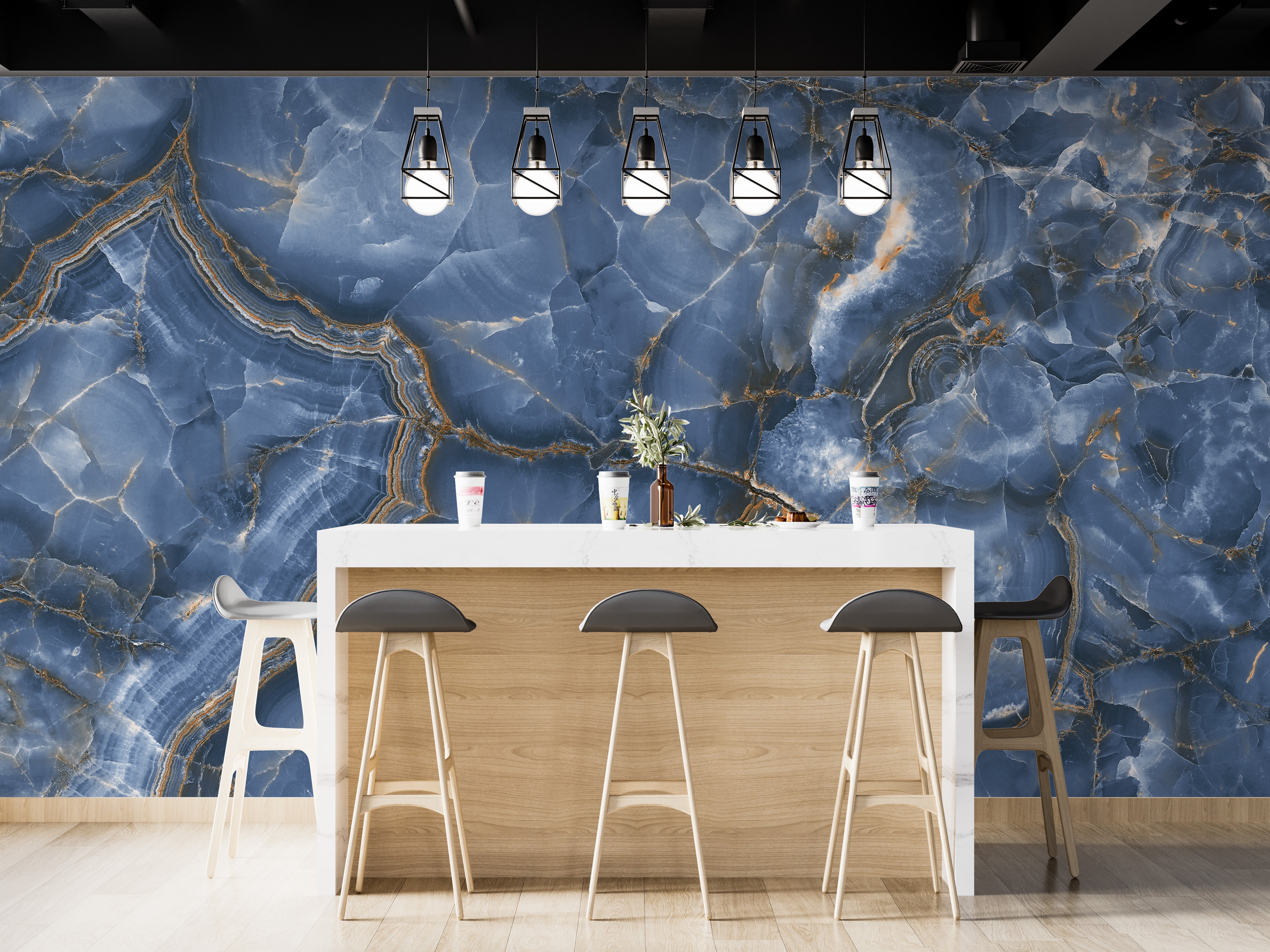 White and blue onyx marble wallpaper for elegant walls