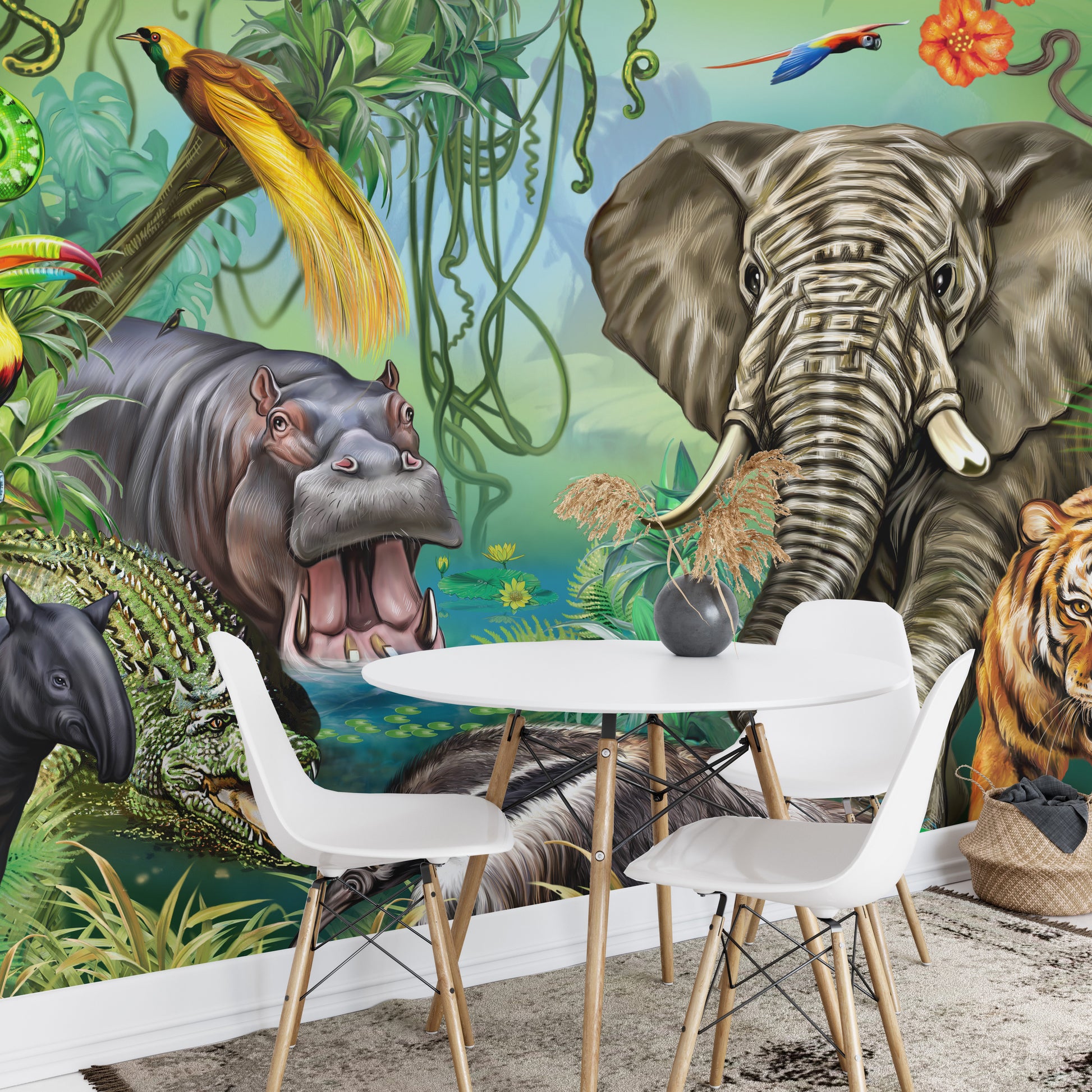 Kids forest wallpaper with wildlife for adventurous rooms