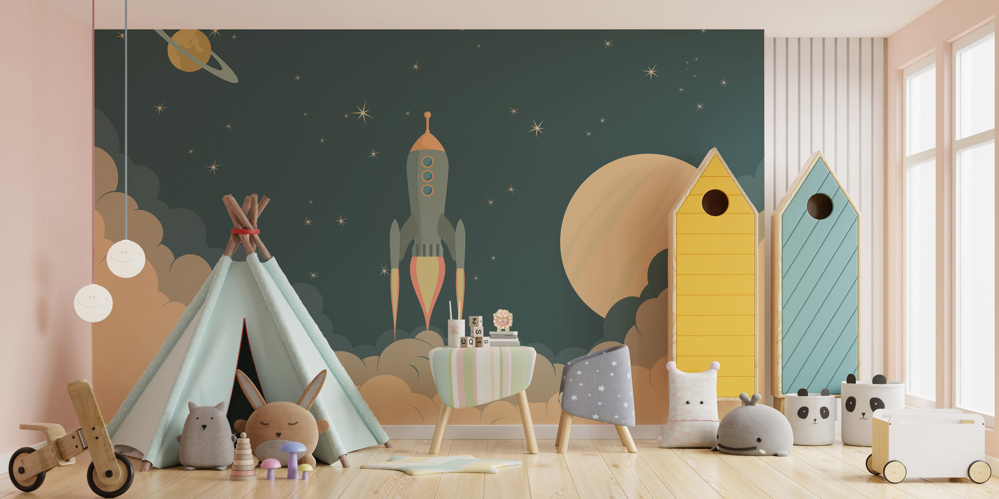 Launch Rocket Kids Cartoon Wallpaper Mural