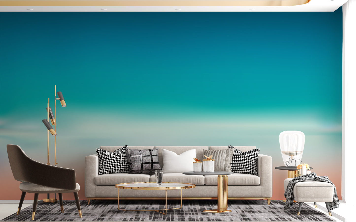 Blurred sea ombre wallpaper in blue and pink tones