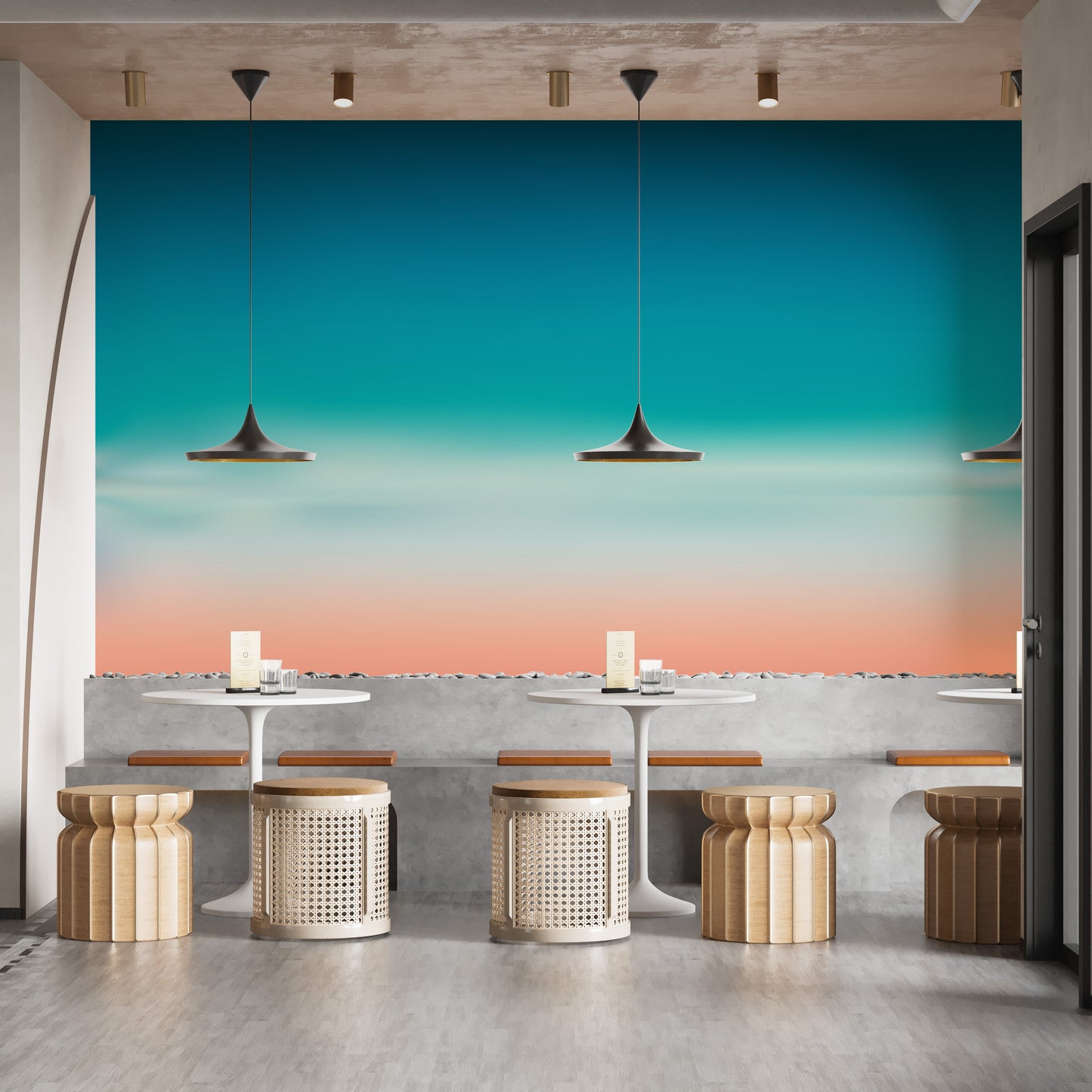 Blue-pink blurred sea mural for relaxing room vibes