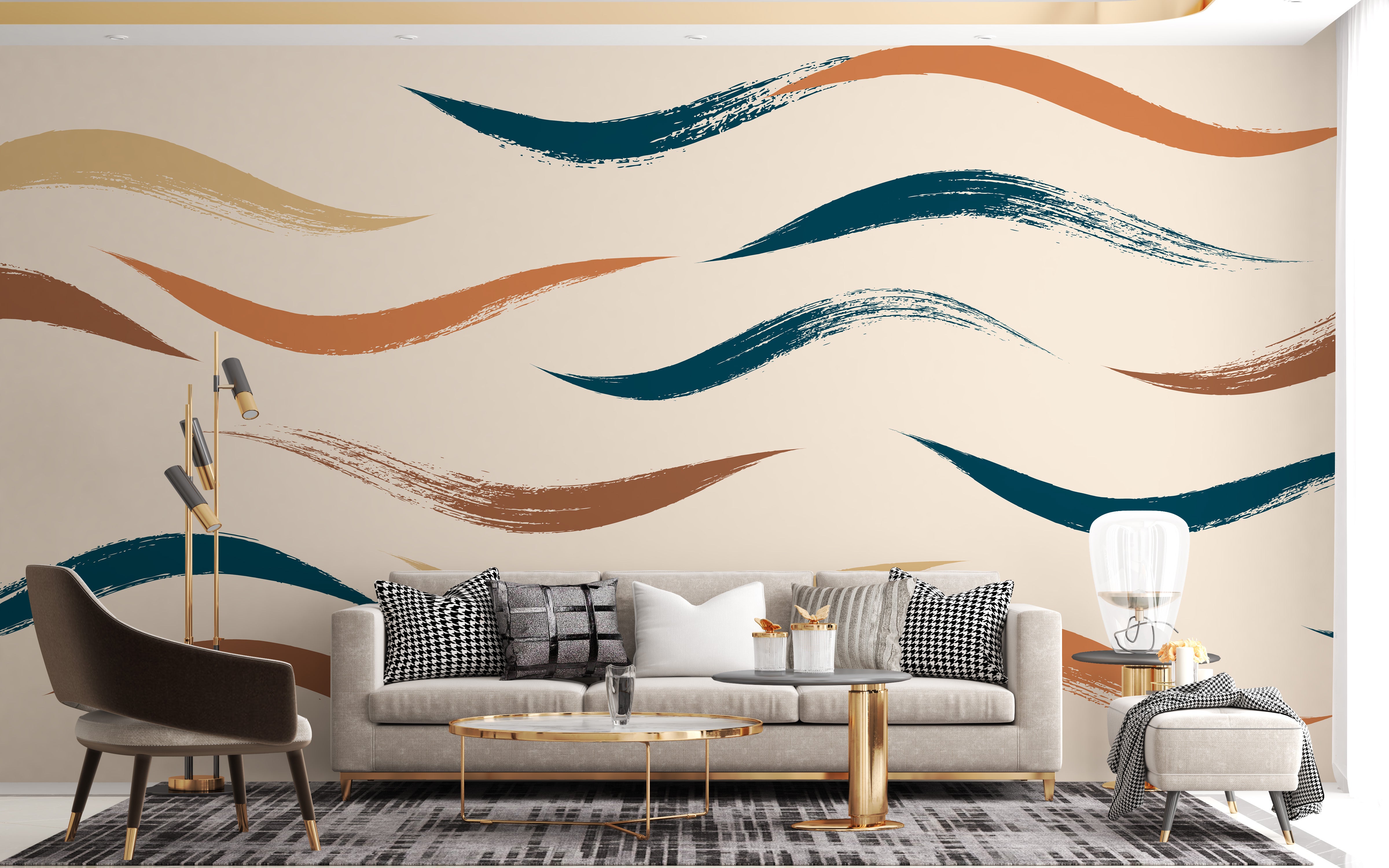 Wavy Pattern Beige Wallpaper Mural for Modern Walls