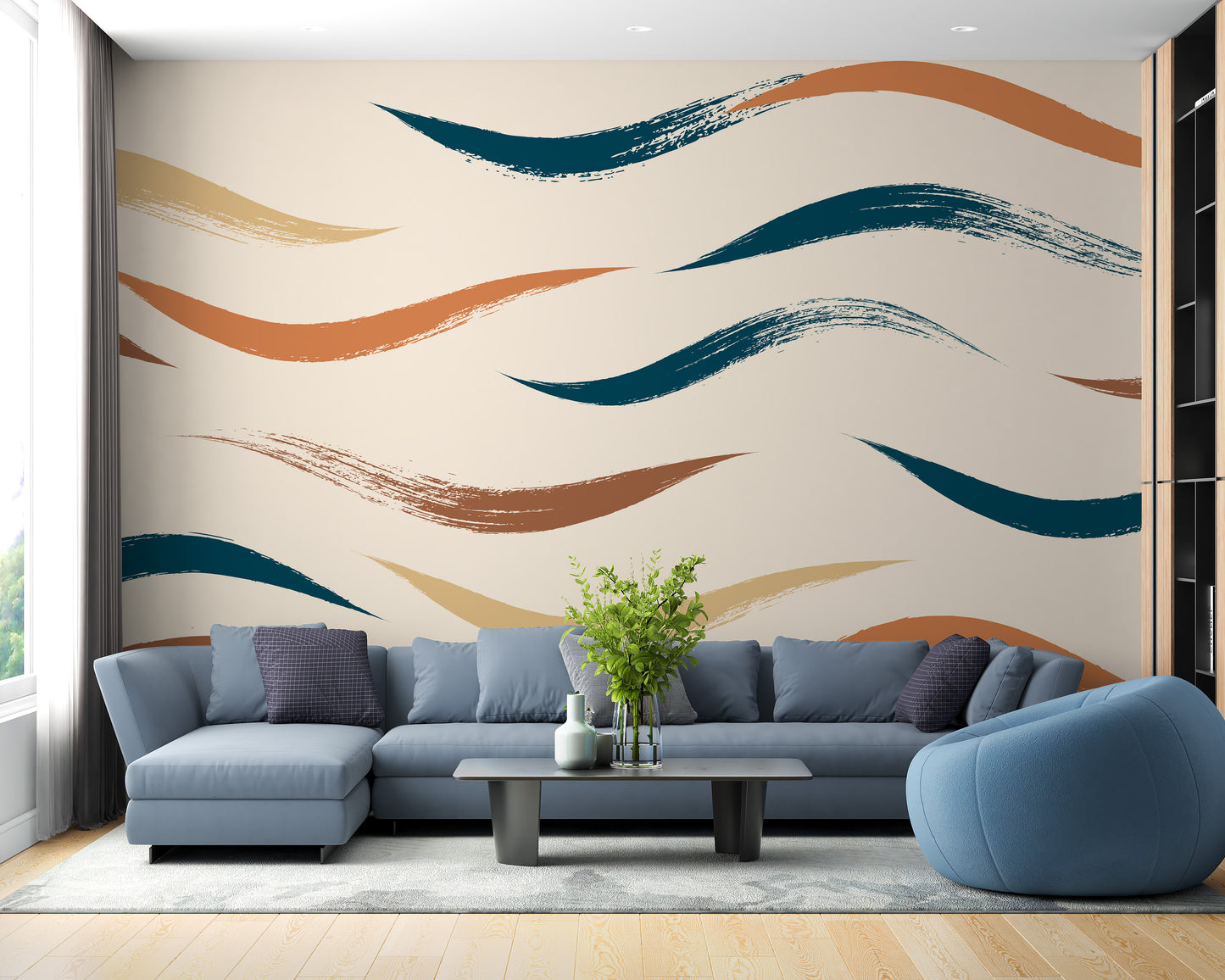 Elegant Beige Wavy Pattern Wallpaper Mural for Rooms