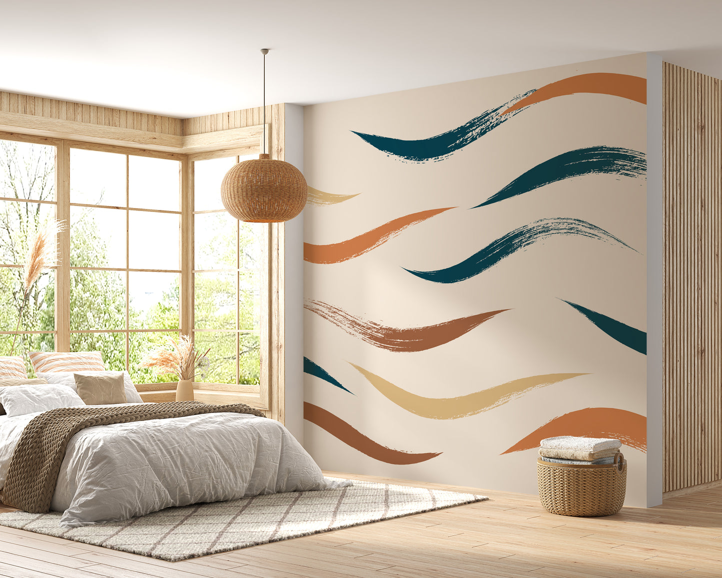 Soft Beige Wavy Pattern Wall Mural for Home Interiors