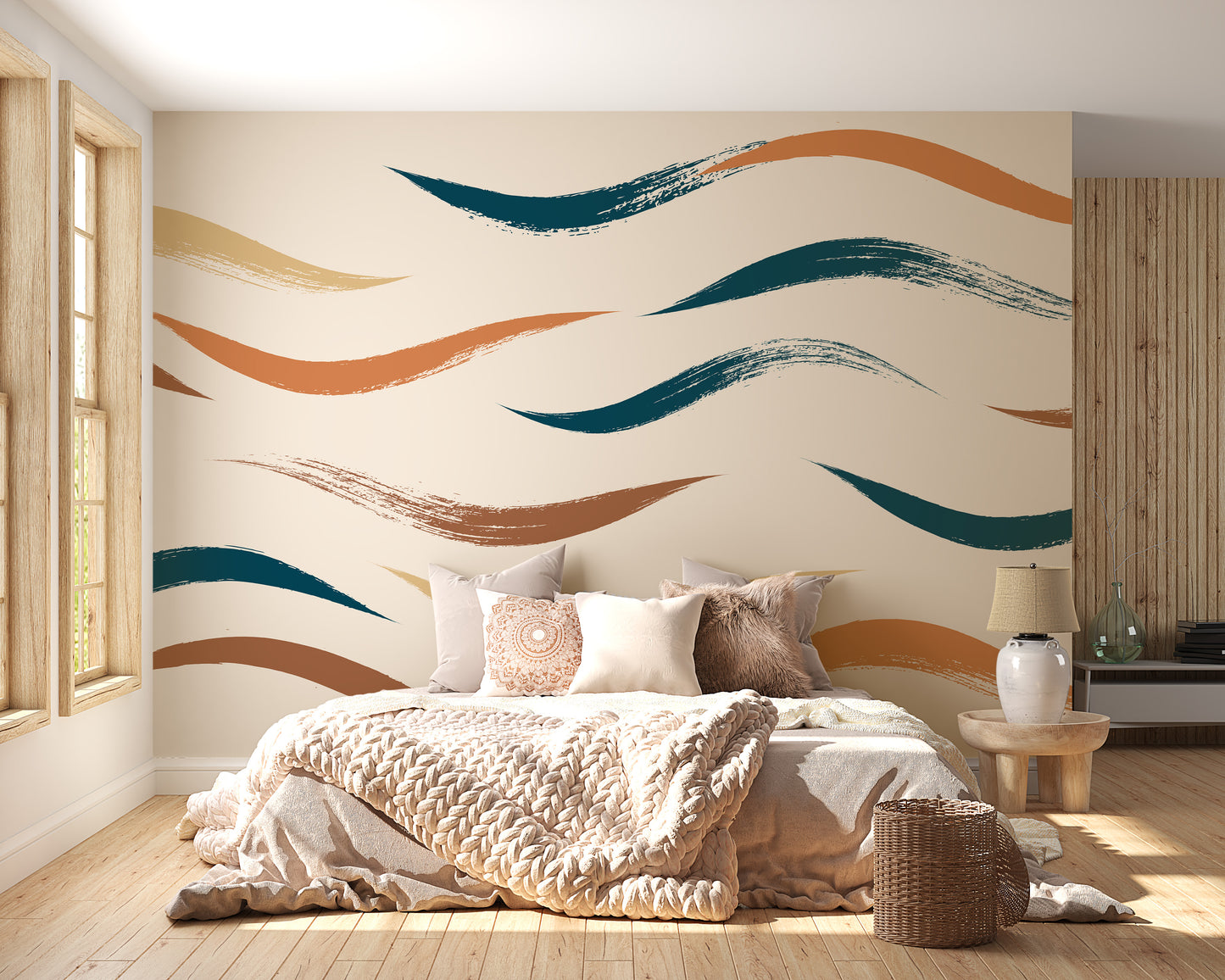 Wavy Beige Wallpaper Mural for Contemporary Spaces