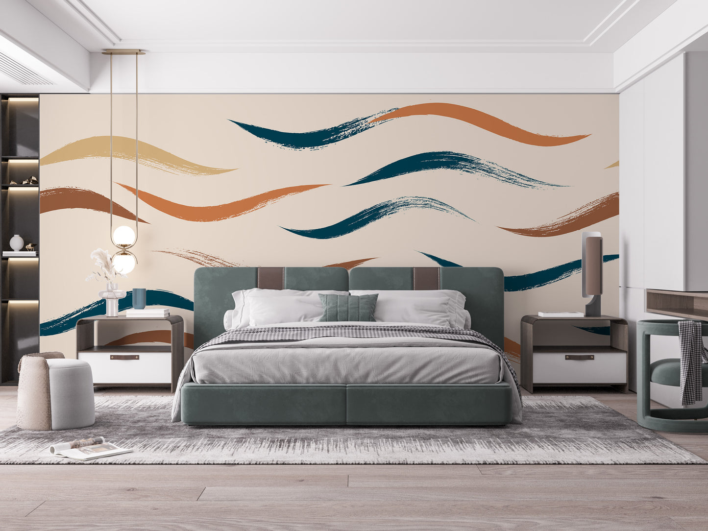 Smooth Beige Wavy Pattern Mural for Elegant Walls