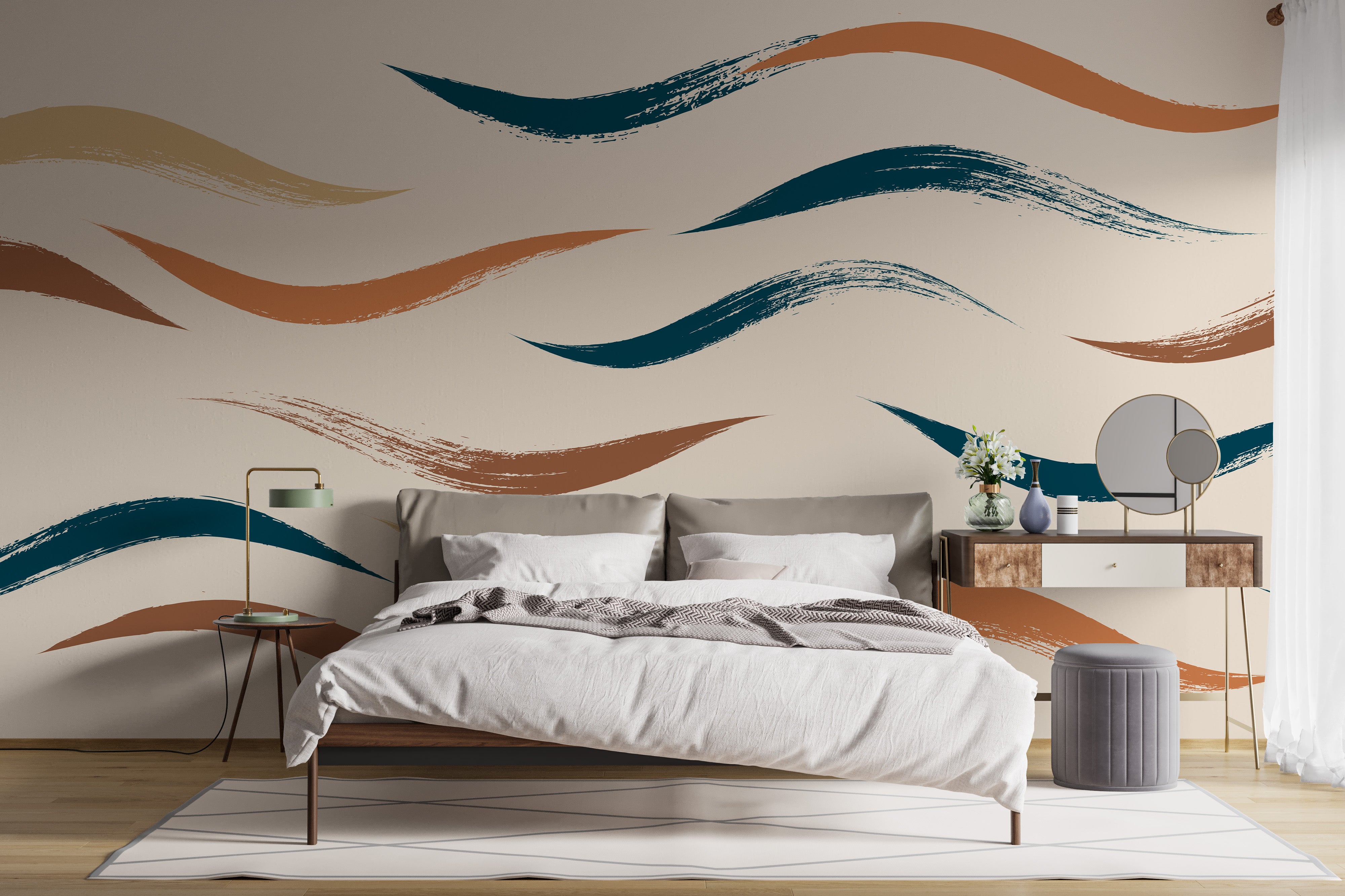 Beige Wavy Mural for Modern Home Decor