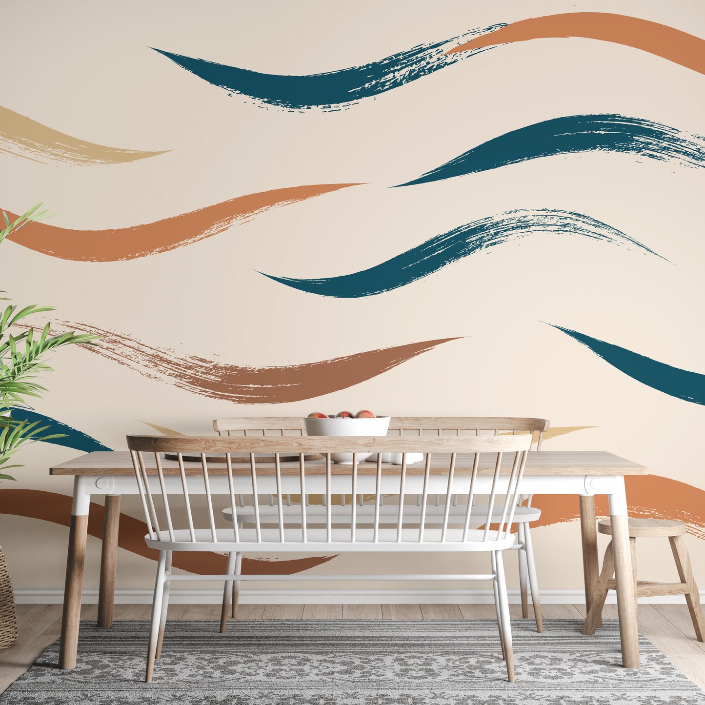 Subtle Wavy Pattern Beige Wall Mural for Bedrooms