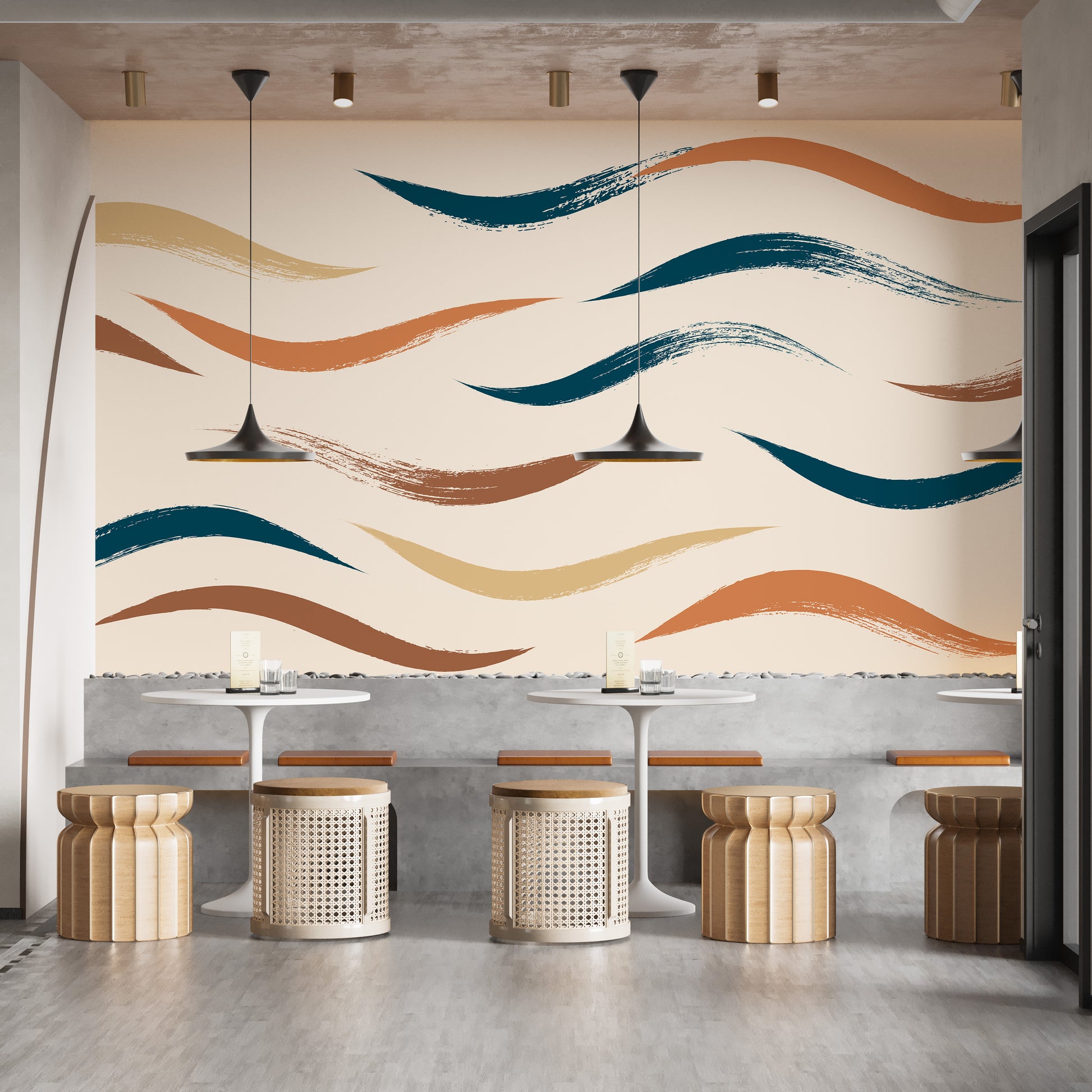 Beige Wavy Design Mural for Calm, NaturalSpaces