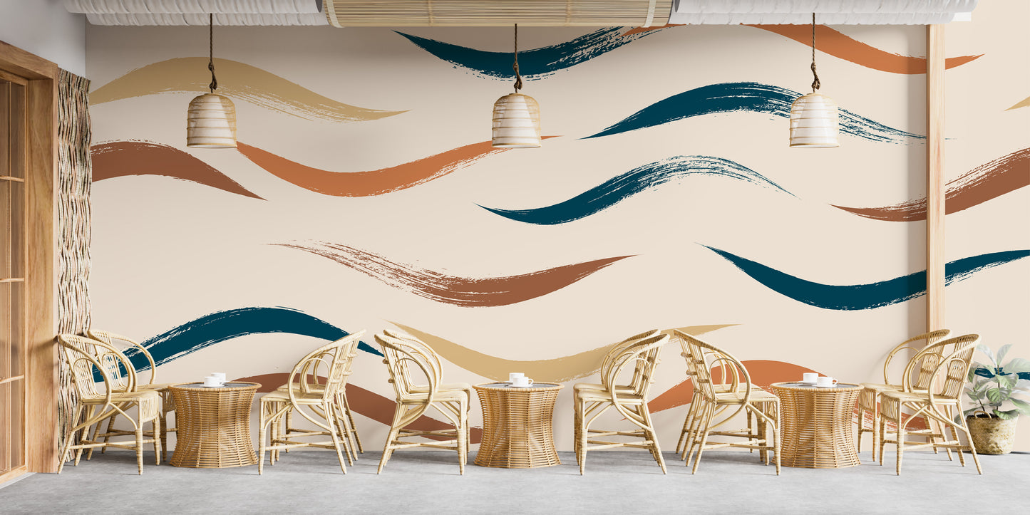 Wavy Pattern Beige Wallpaper Mural