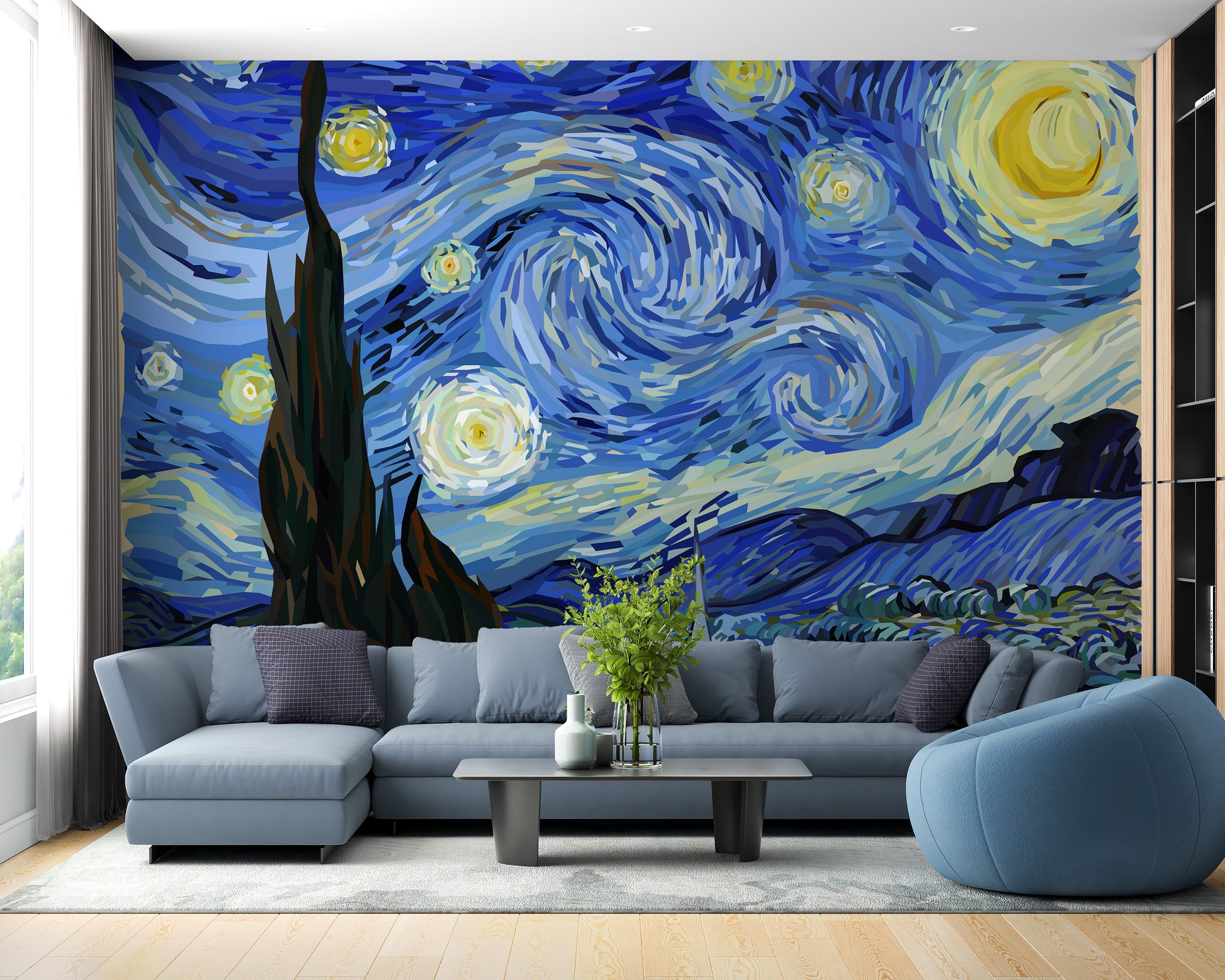 Van Gogh Starry Night Design Wallpaper Mural for Rooms