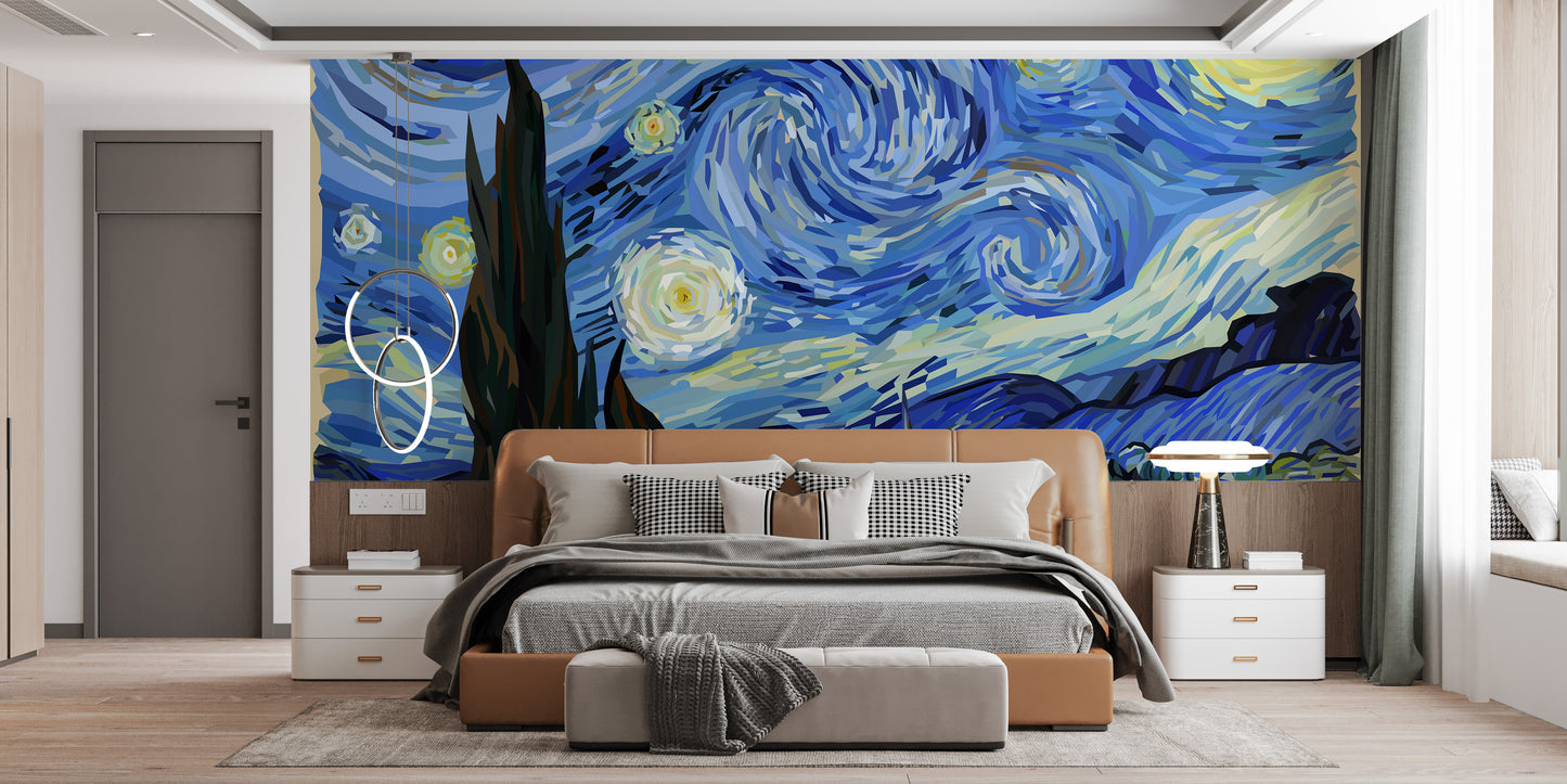 Starry Night Wallpaper Mural in Van Gogh Style