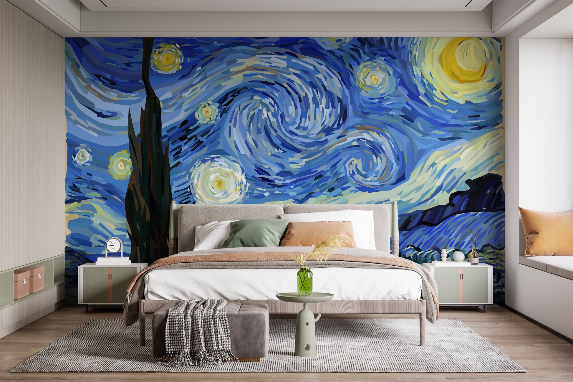 Van Gogh Starry Night Design Wall Mural for Bedrooms