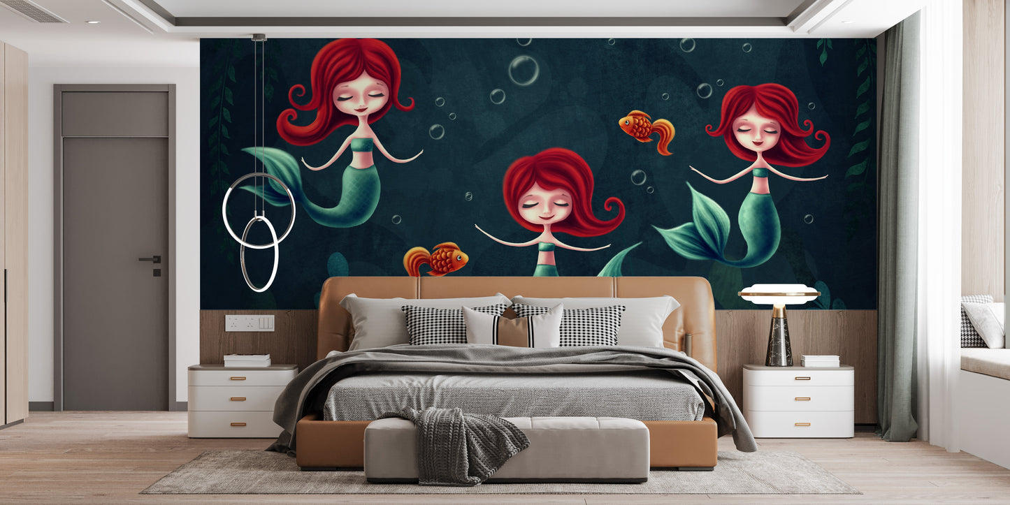 Three Underwater Mermaids Wallpaper Mural