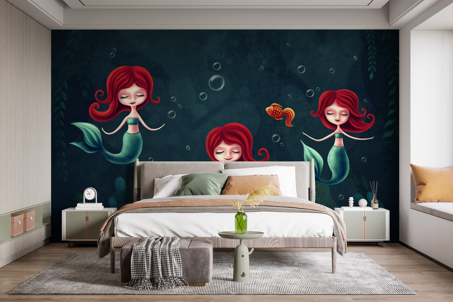 Three Underwater Mermaids Wallpaper Mural