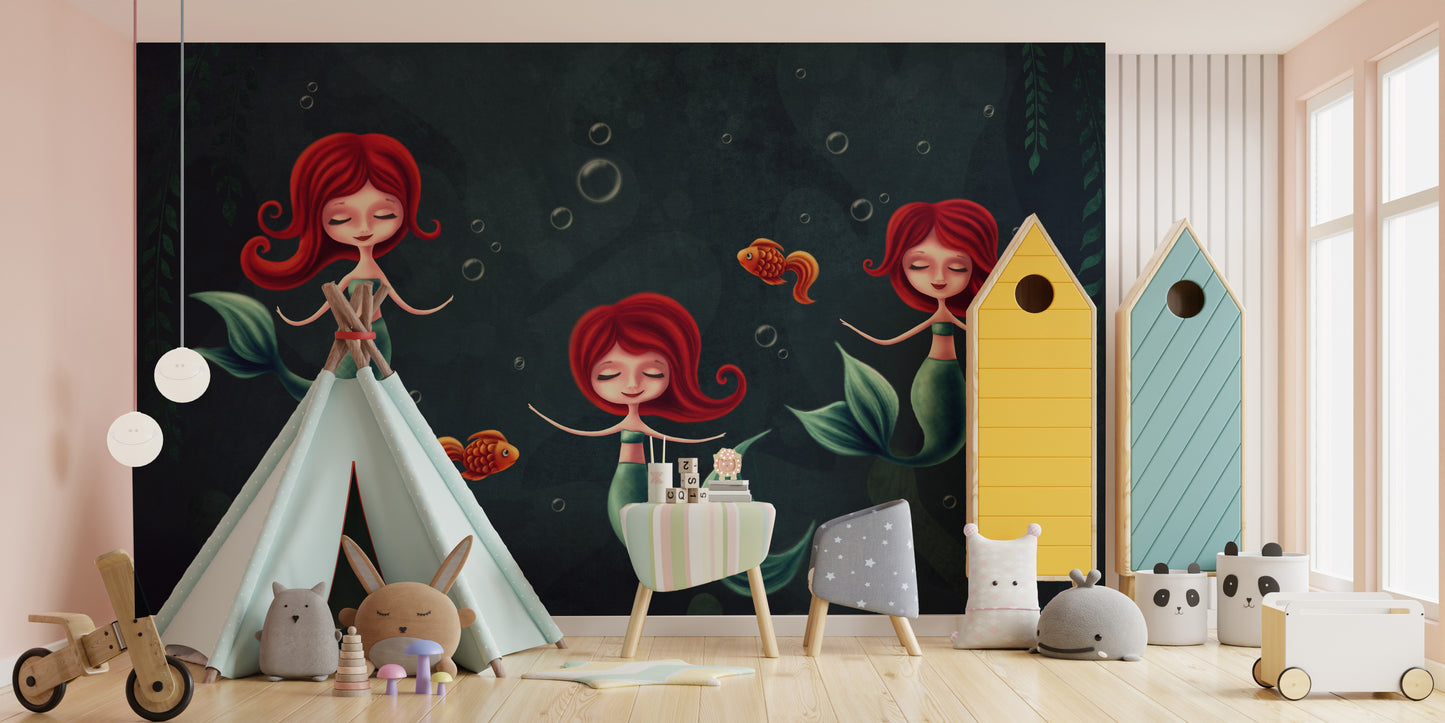 Three Underwater Mermaids Wallpaper Mural