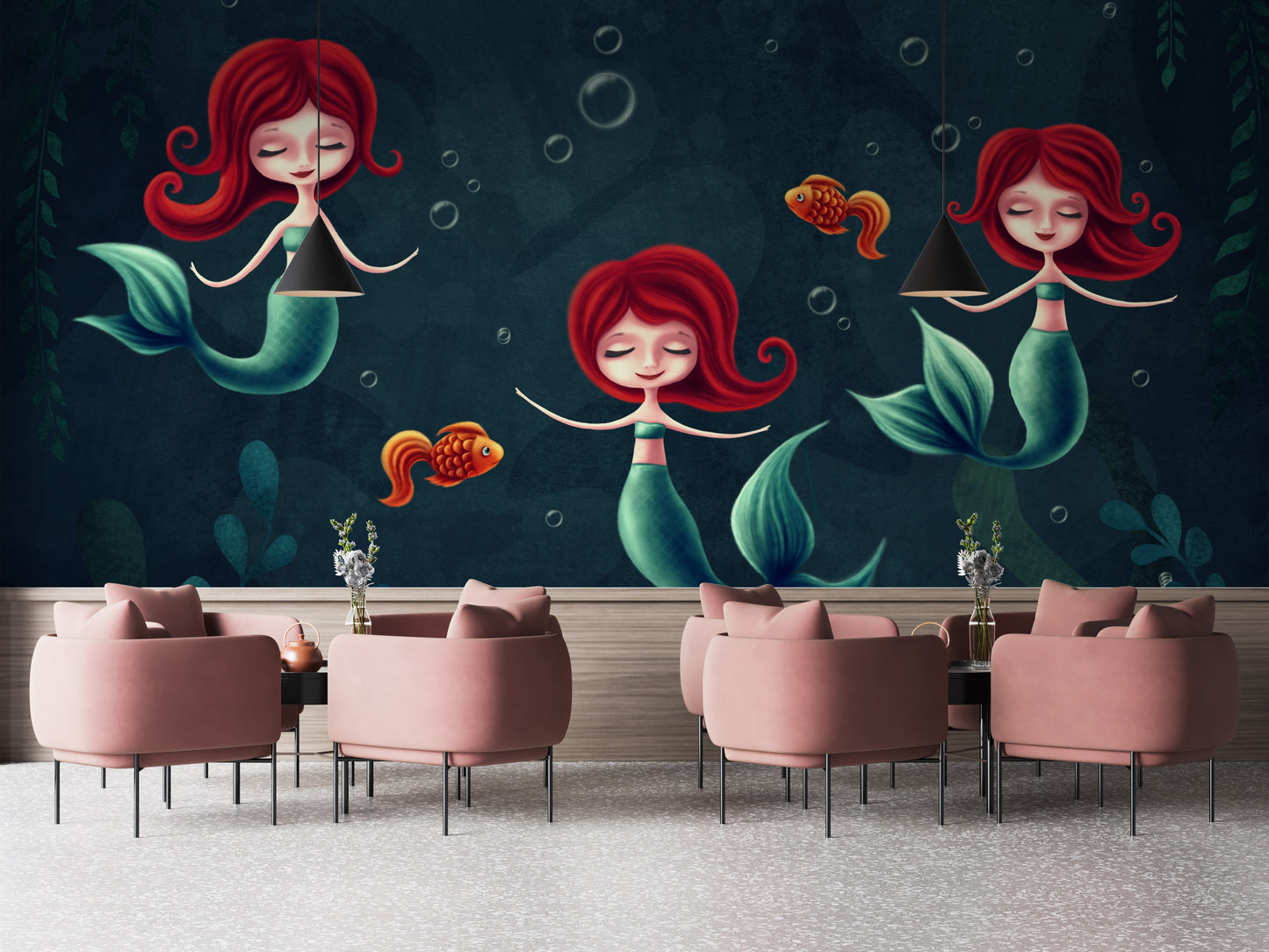 Three Underwater Mermaids Wallpaper Mural