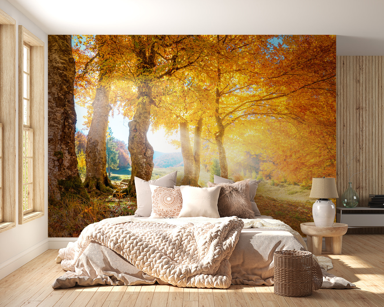 Yellow Autumn Leaves Forest Wallpaper Mural