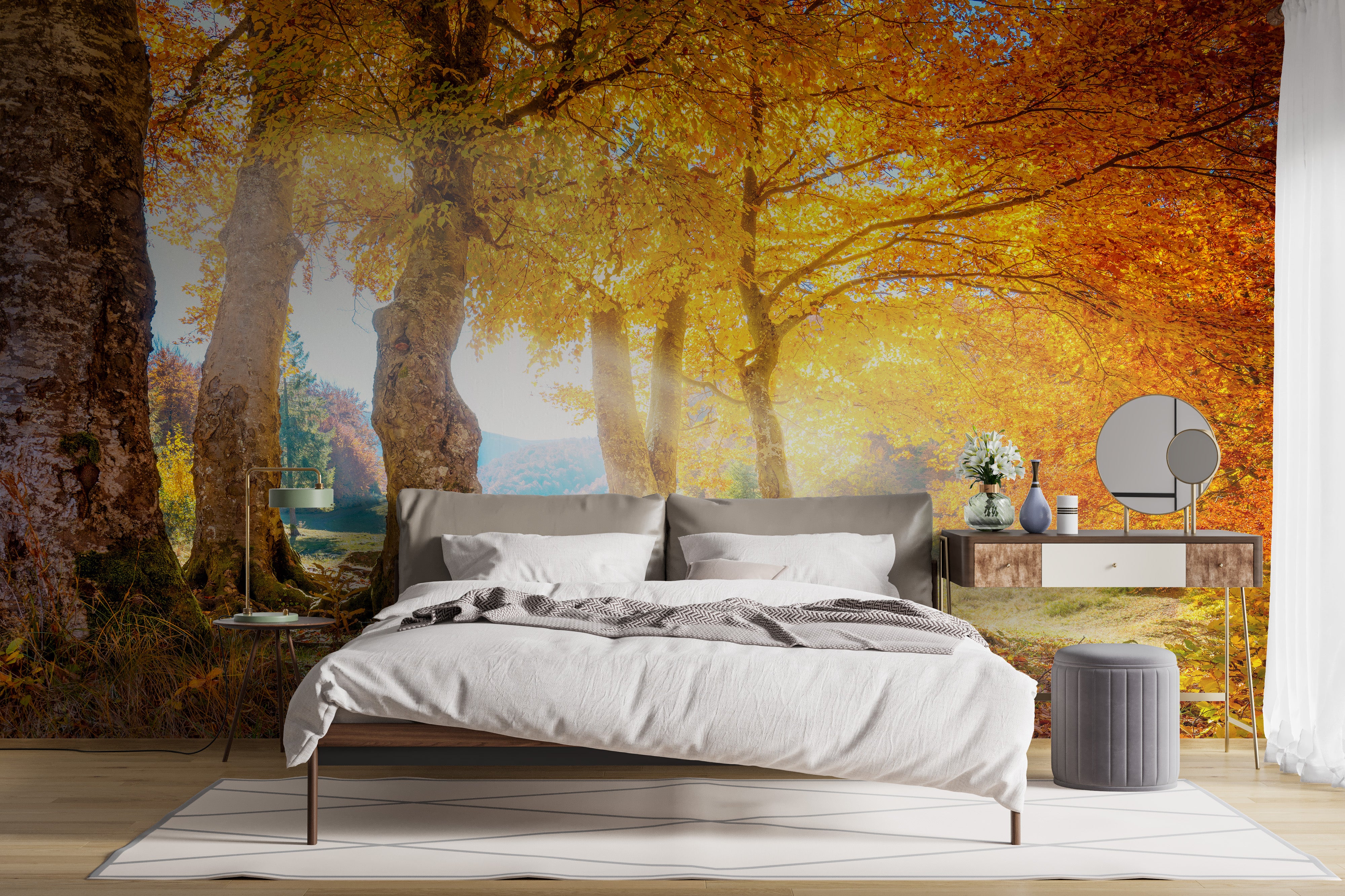 Beautiful Yellow Autumn Forest Wall Mural for Home