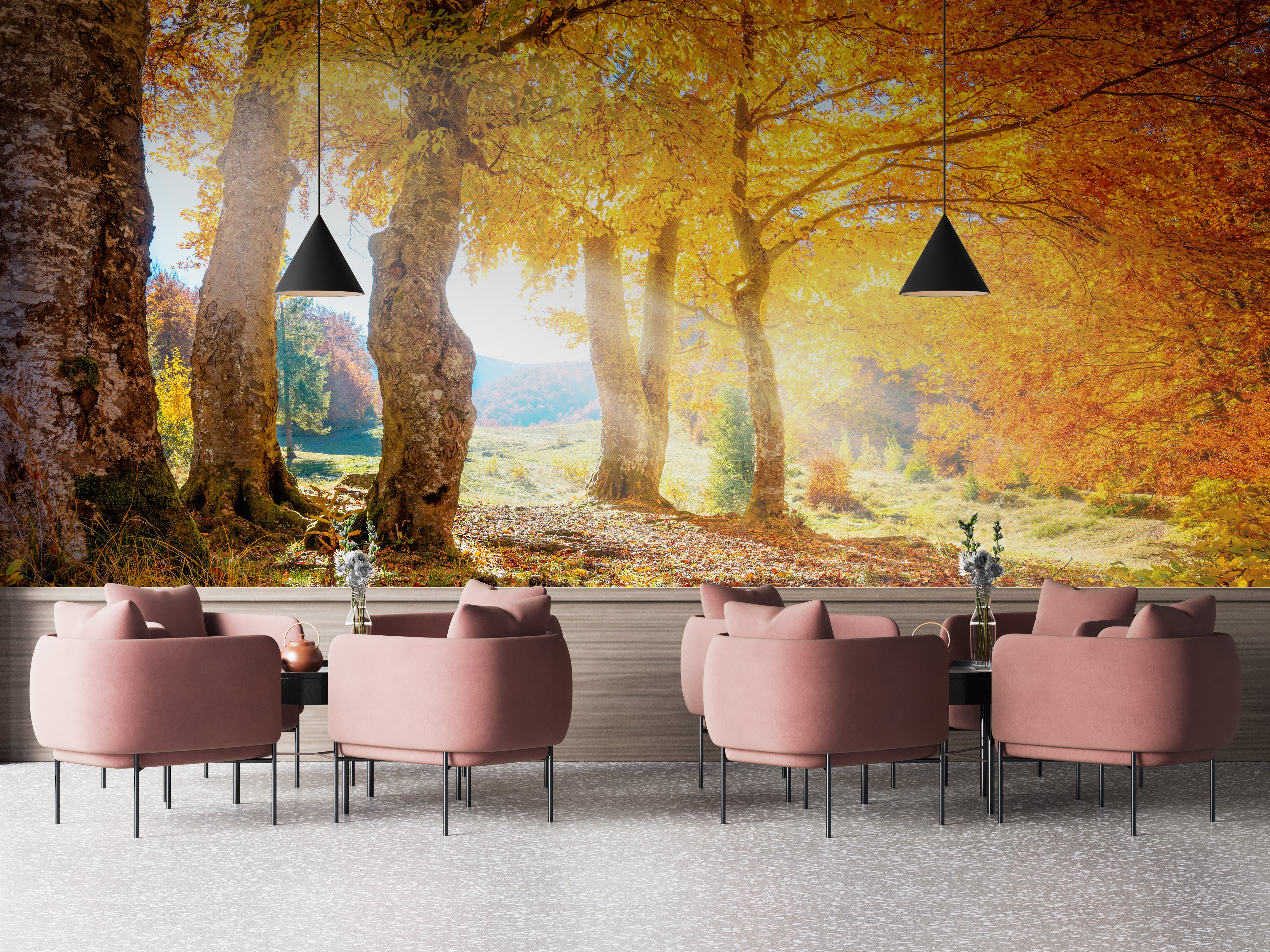 Autumn Forest with Yellow Leaves Wallpaper Mural