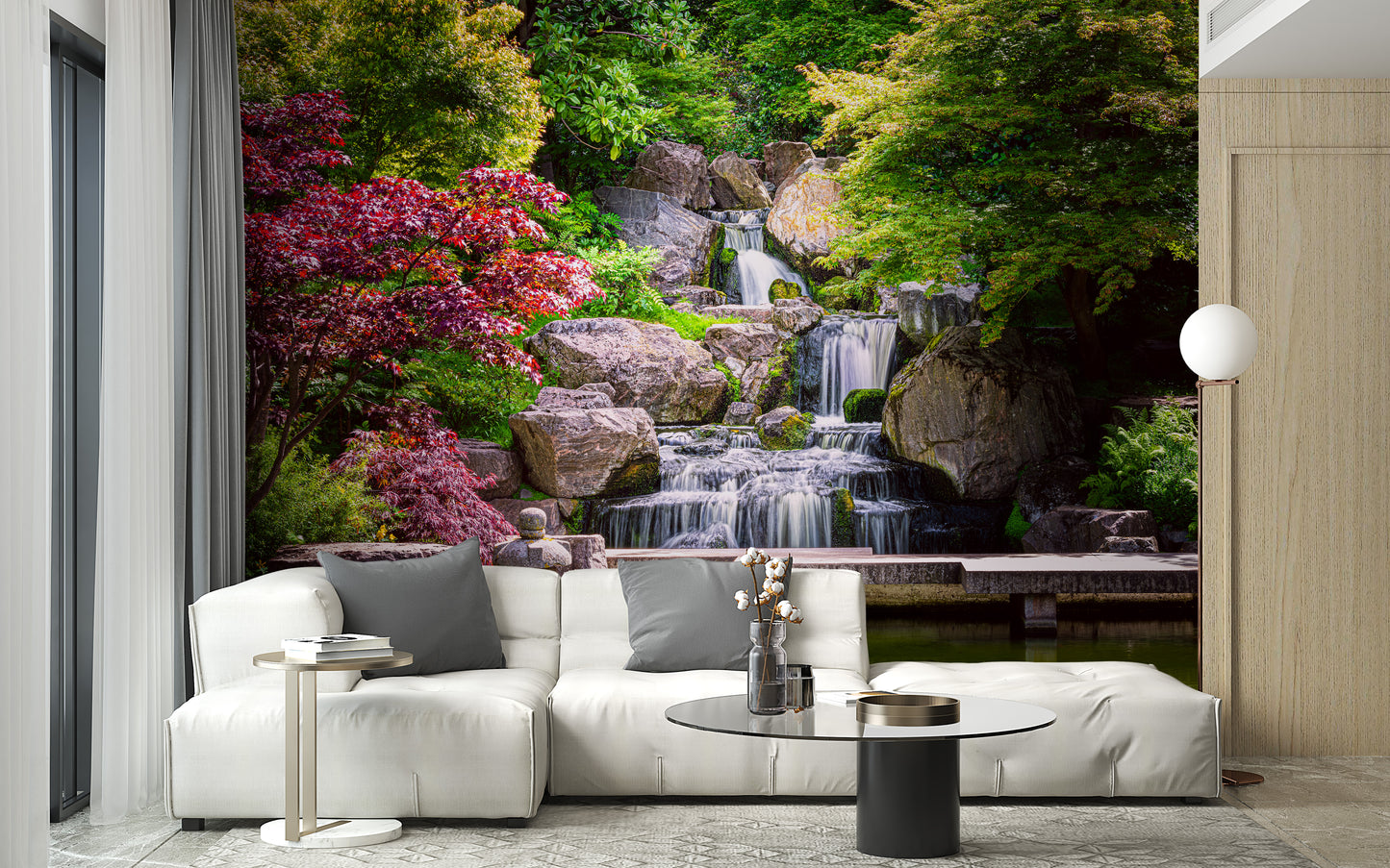 Beautiful Garden Waterfall Wallpaper Mural for Interiors