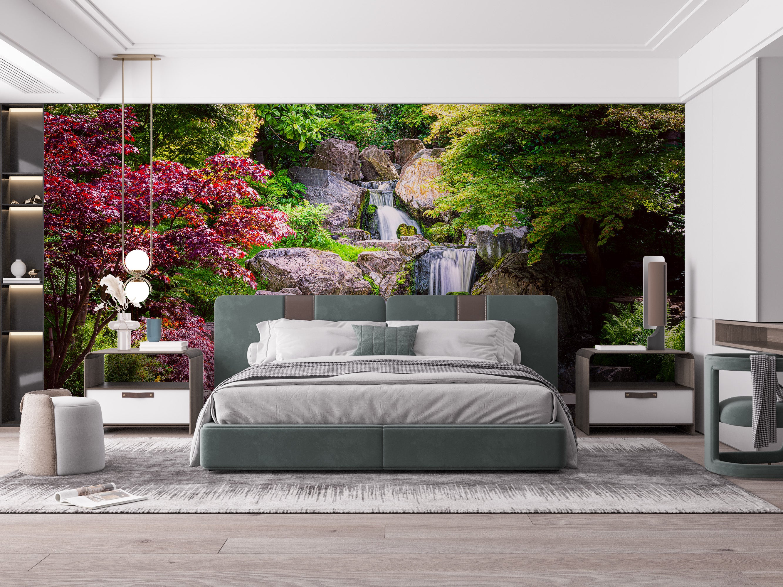 Relaxing Garden Waterfall Nature Mural for Bedrooms