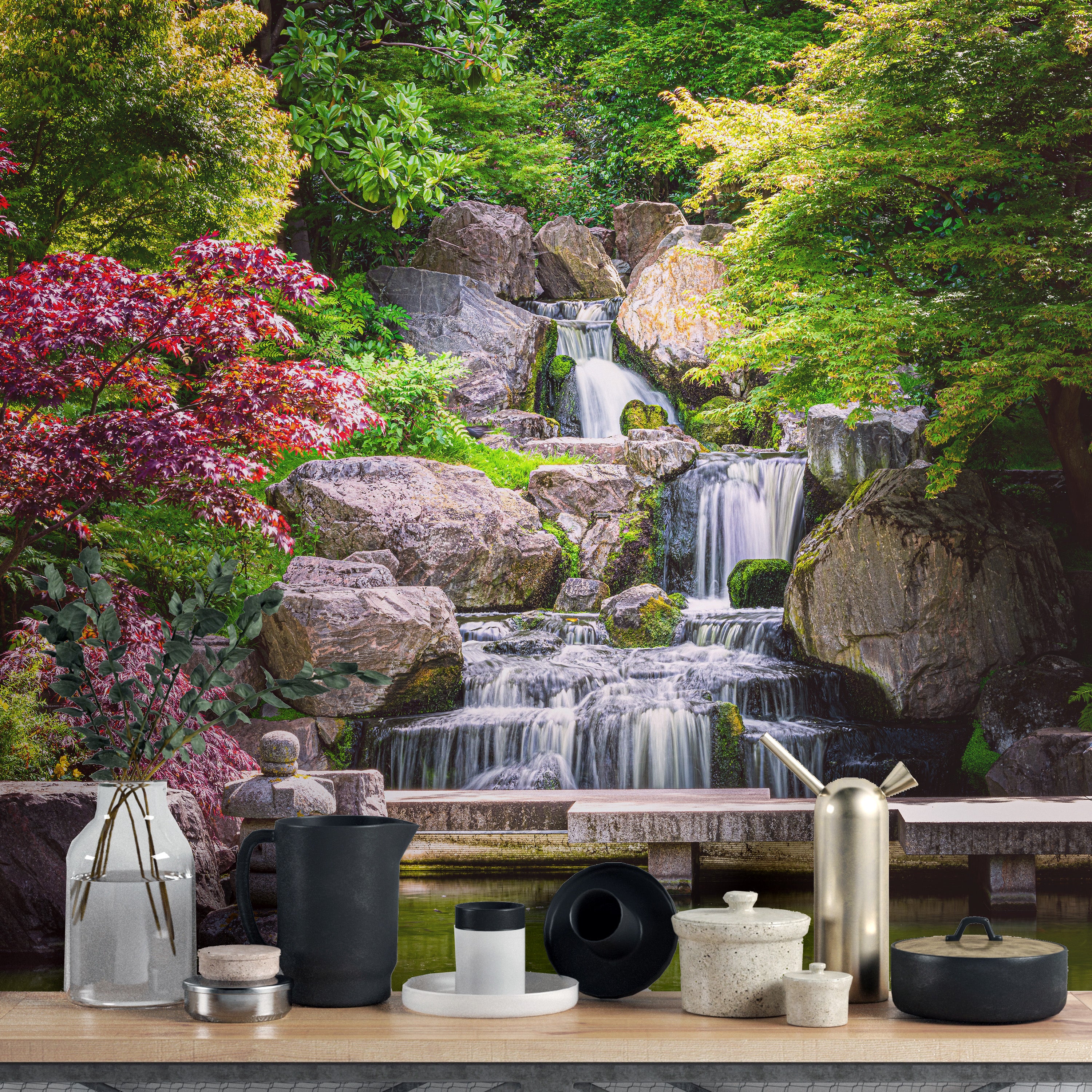 Garden Waterfall Nature Wallpaper Mural