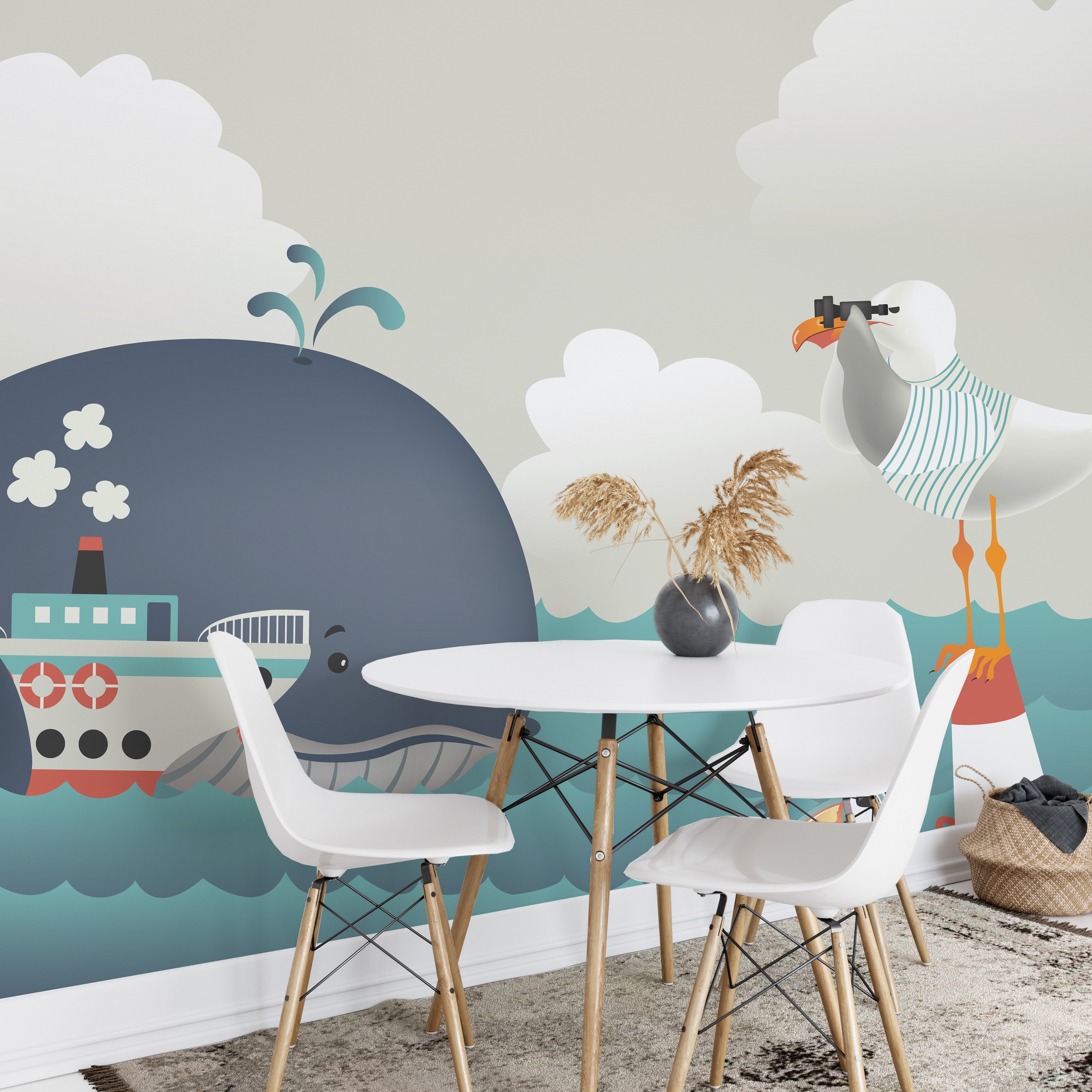 Nautical Blue Sea Adventure Wallpaper for Living Rooms